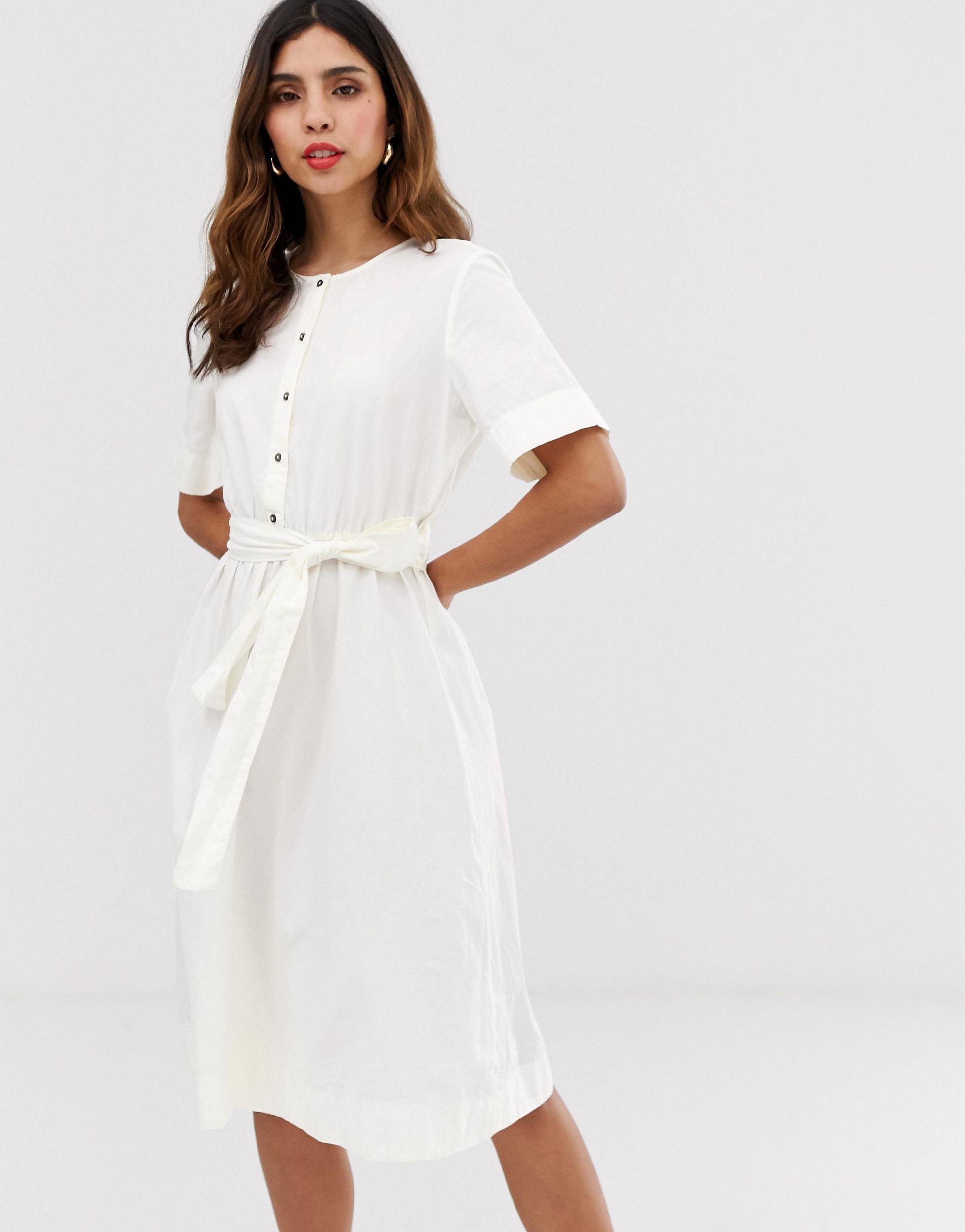 Vero Moda Button Through Tie Waist Shirt Dress in White | Lyst