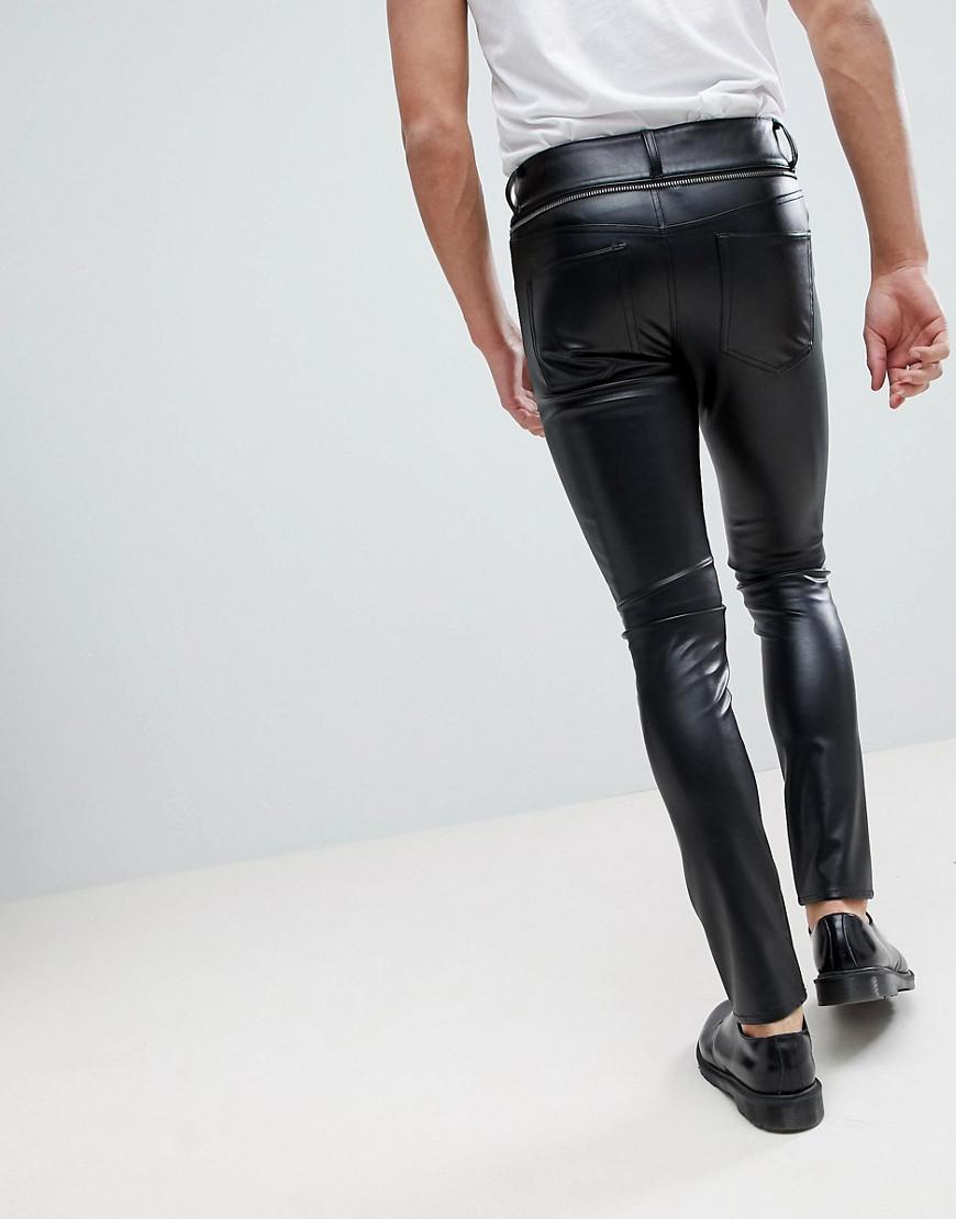 ASOS Denim Asos Super Skinny Jeans In Black Faux Leather With Zip Details  for Men - Lyst