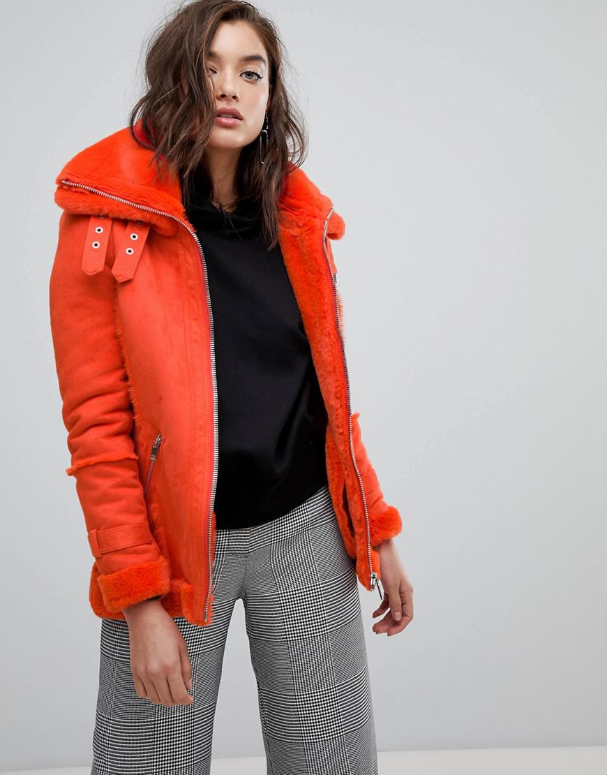 orange shearling jacket