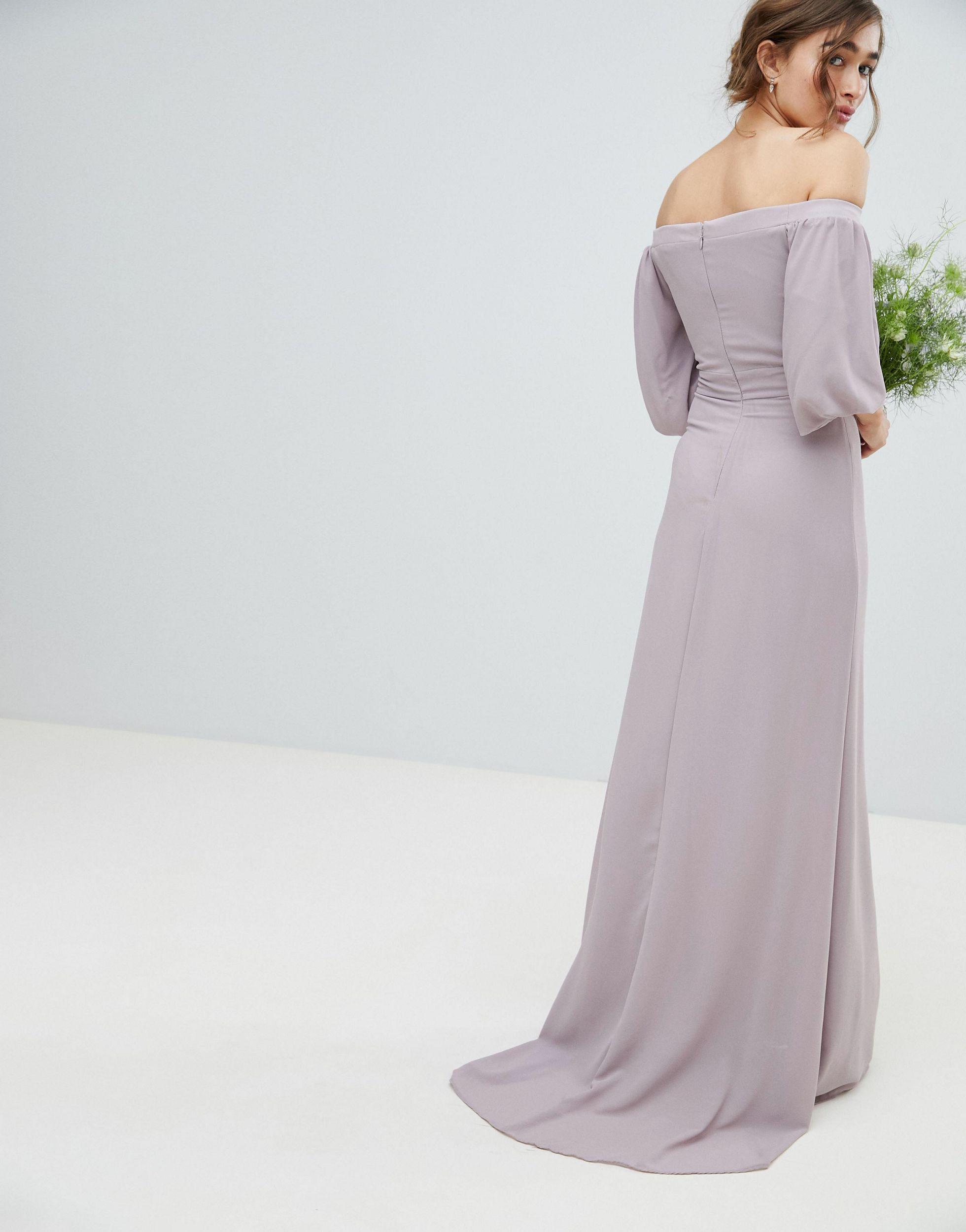 tfnc bardot maxi bridesmaid dress with fishtail and embellished waist