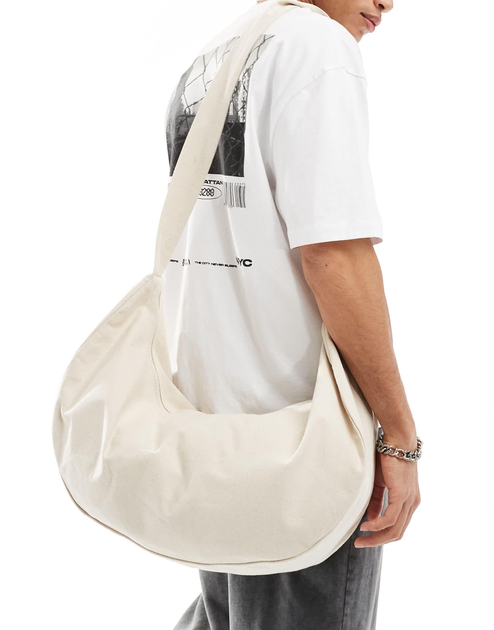 Sac bandoulière demi-lune oversize écru ASOS pour homme en