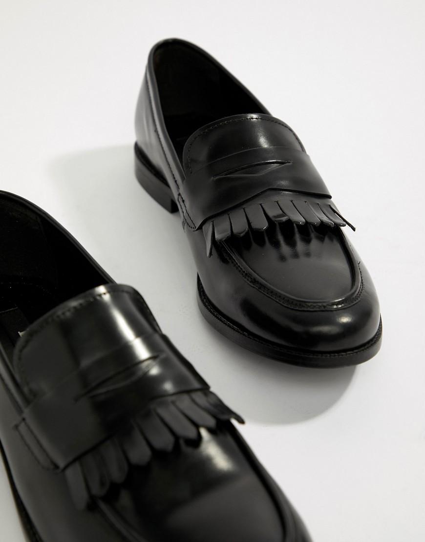 Dune Wide Fit Loafers In Black Hishine Leather for Men Lyst