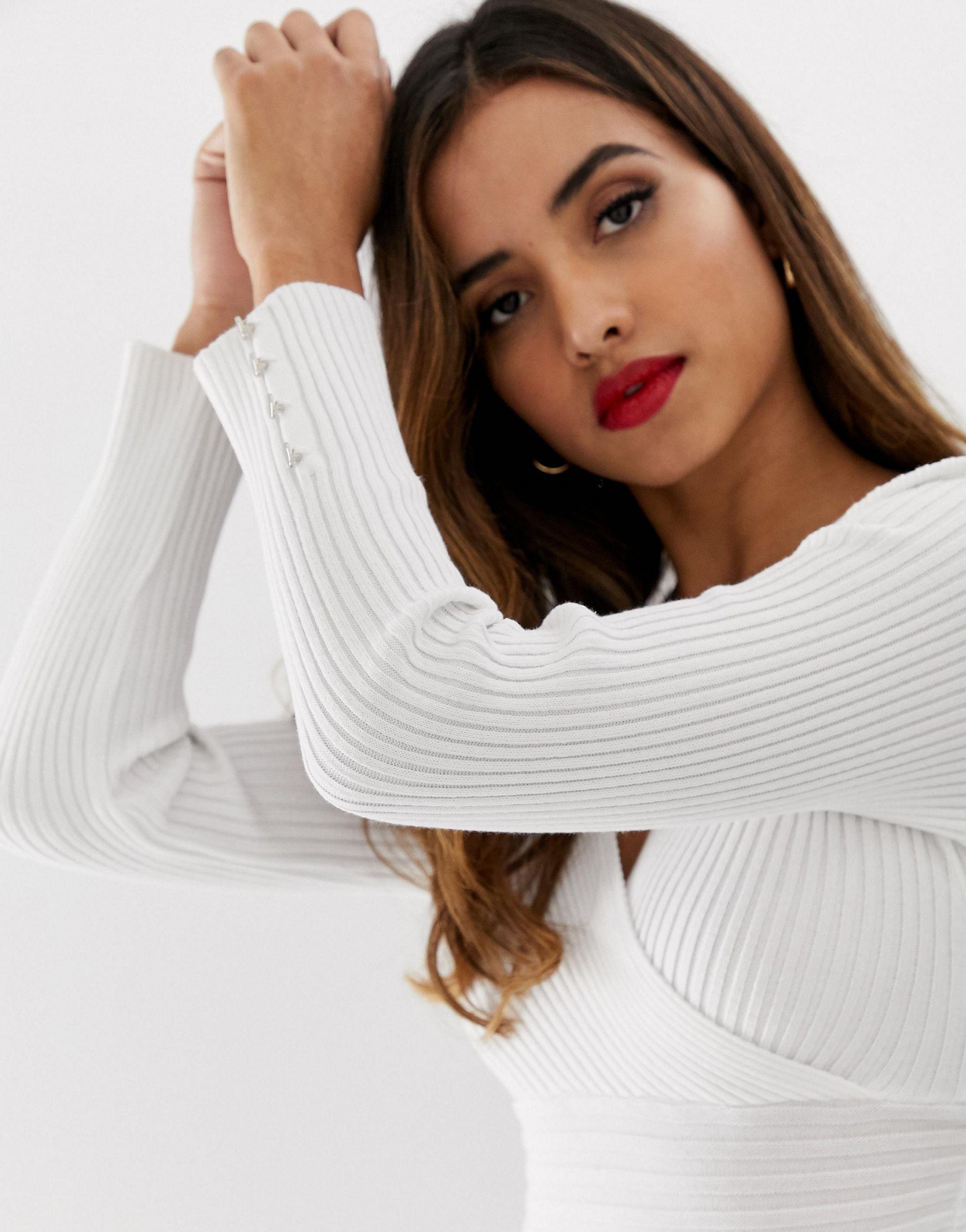 lipsy plunge neck knitted midi dress