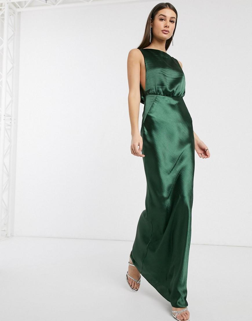 asos design maxi dress with wrap waist with horn detail in satin