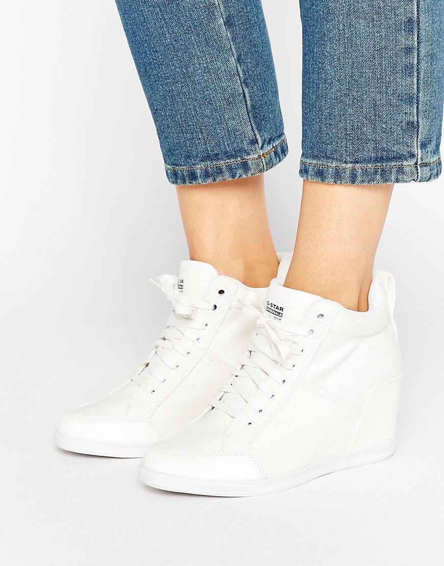 G-Star New White Denim Wedge Sneakers Lyst