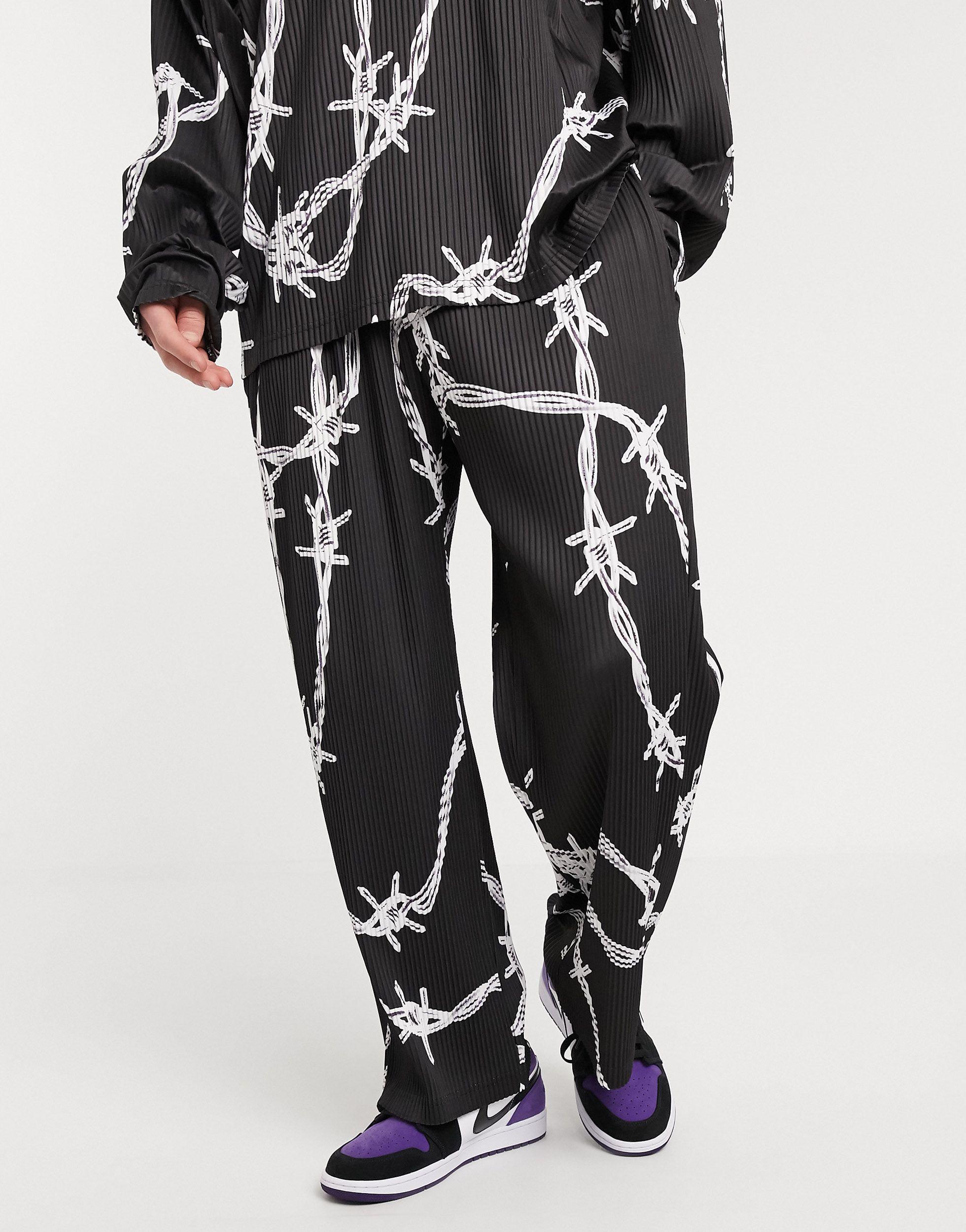 Jaded London Plisse Pants With Barbed Wire Print in Black for Men | Lyst