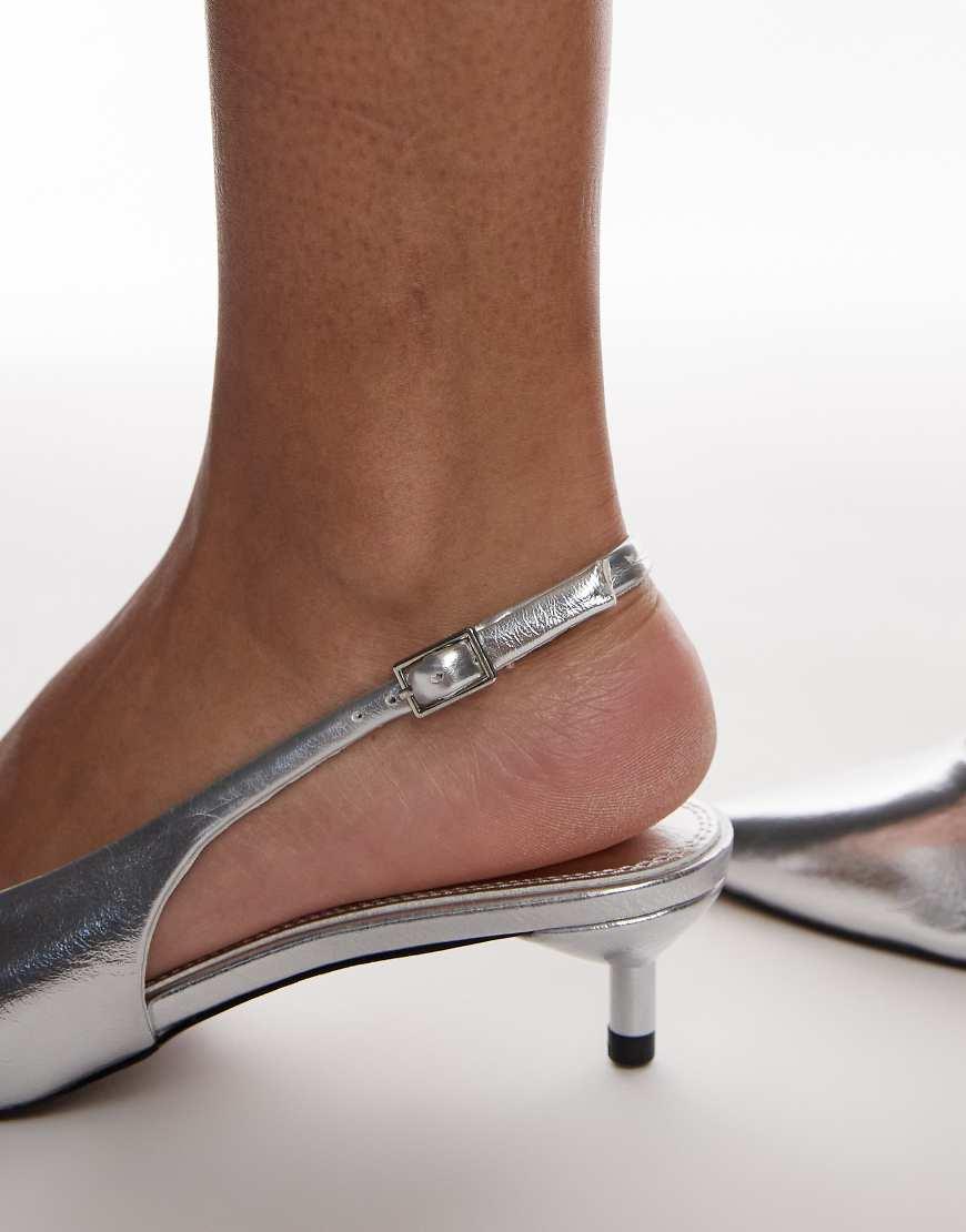 TOPSHOP Ellie Slingback Mid Heel Court Shoes in Metallic Lyst UK