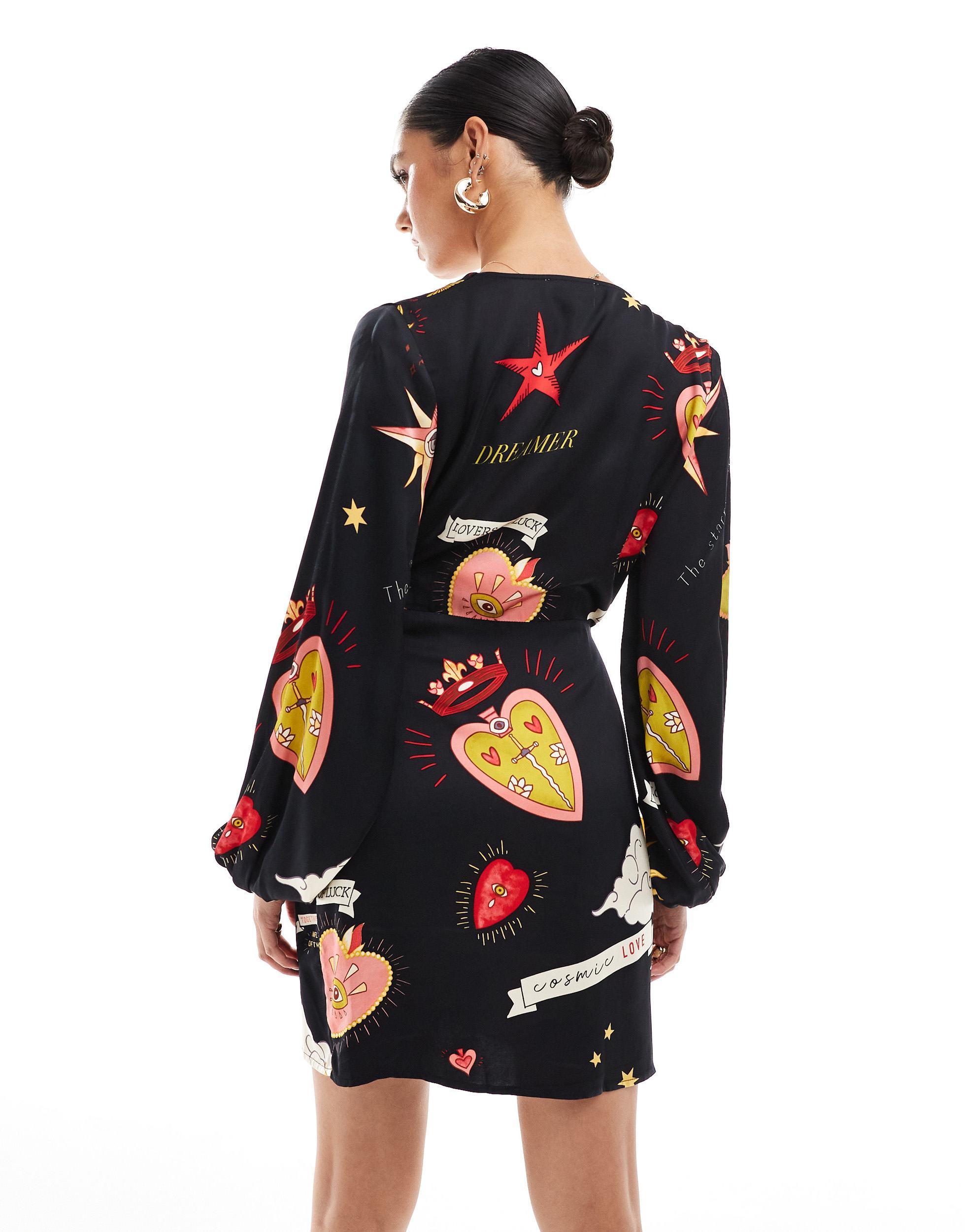 knee length dresses for ladies Avec Les Filles Women's Heart Patch Applique Mini Dress - Rinse Wash main image 0