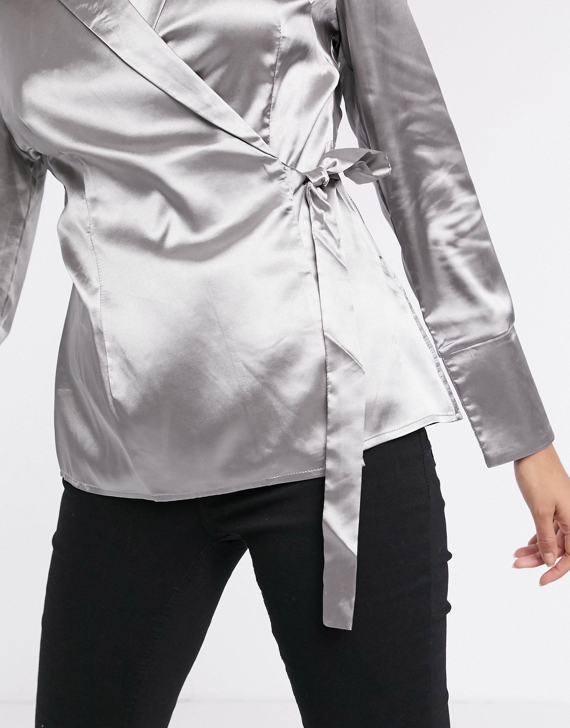 missguided satin wrap top