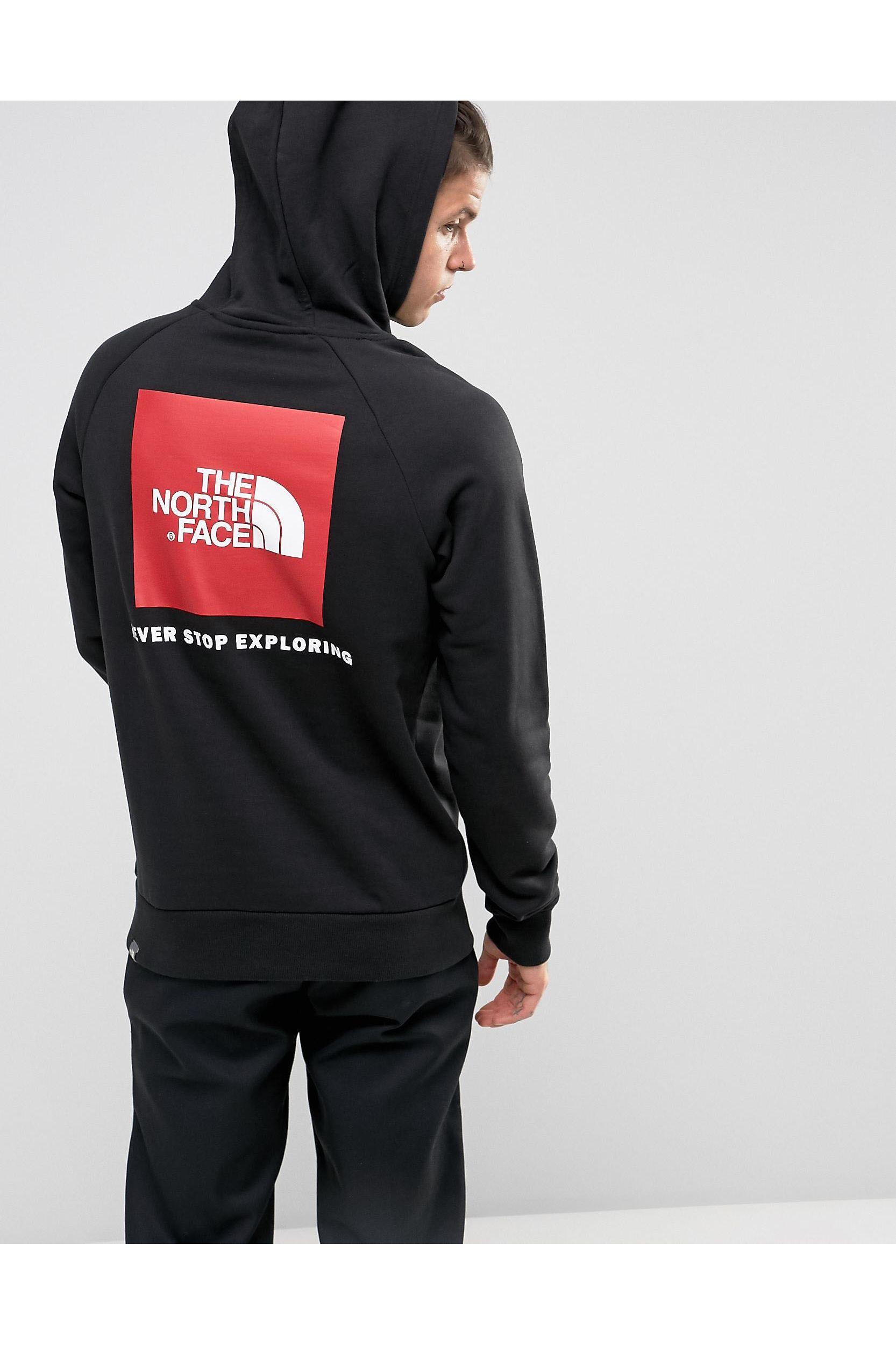 The North Face Cotton Raglan Hoodie Back Red Box Logo In Black for Men |  Lyst