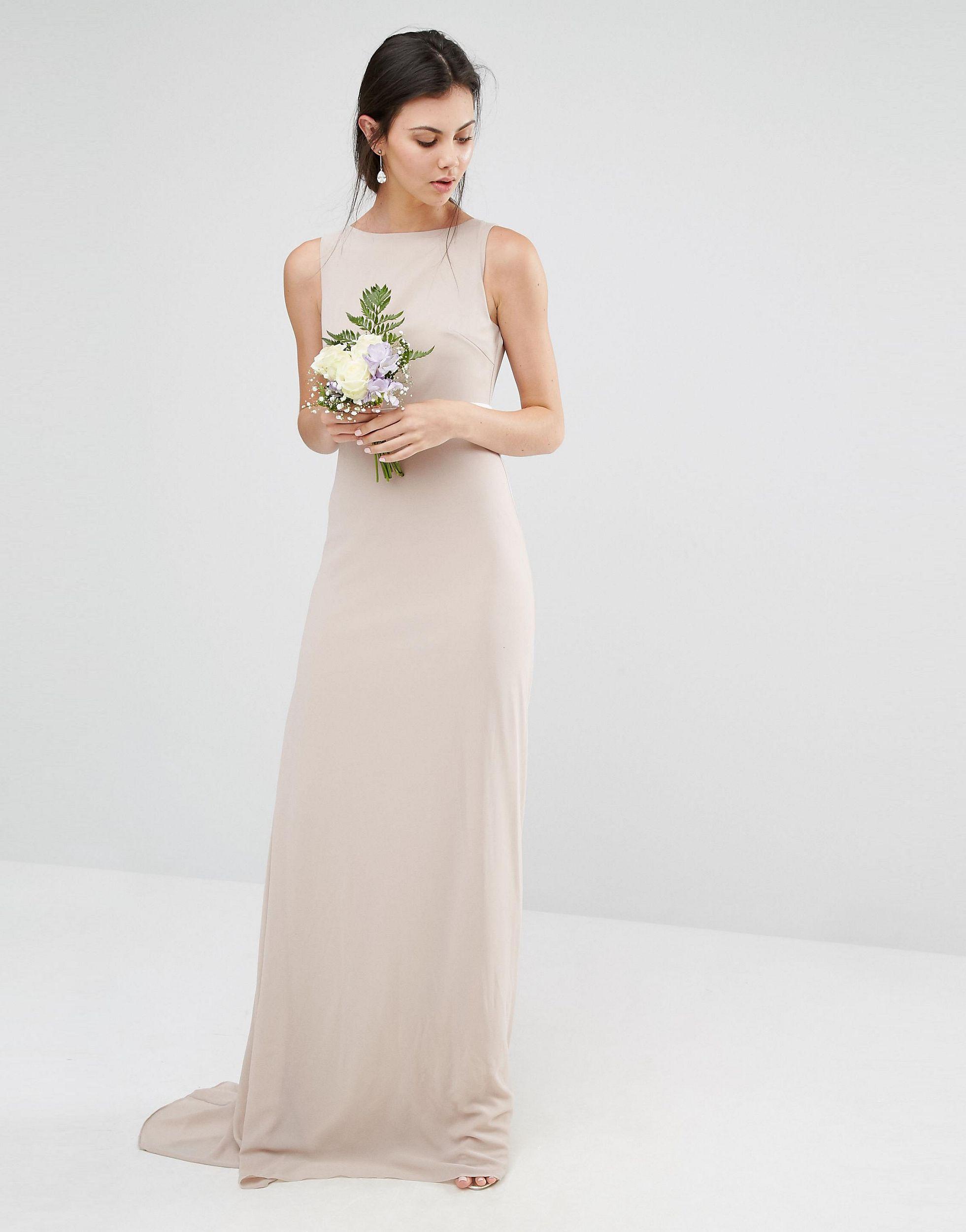tfnc sateen bow back maxi bridesmaid dress in pink