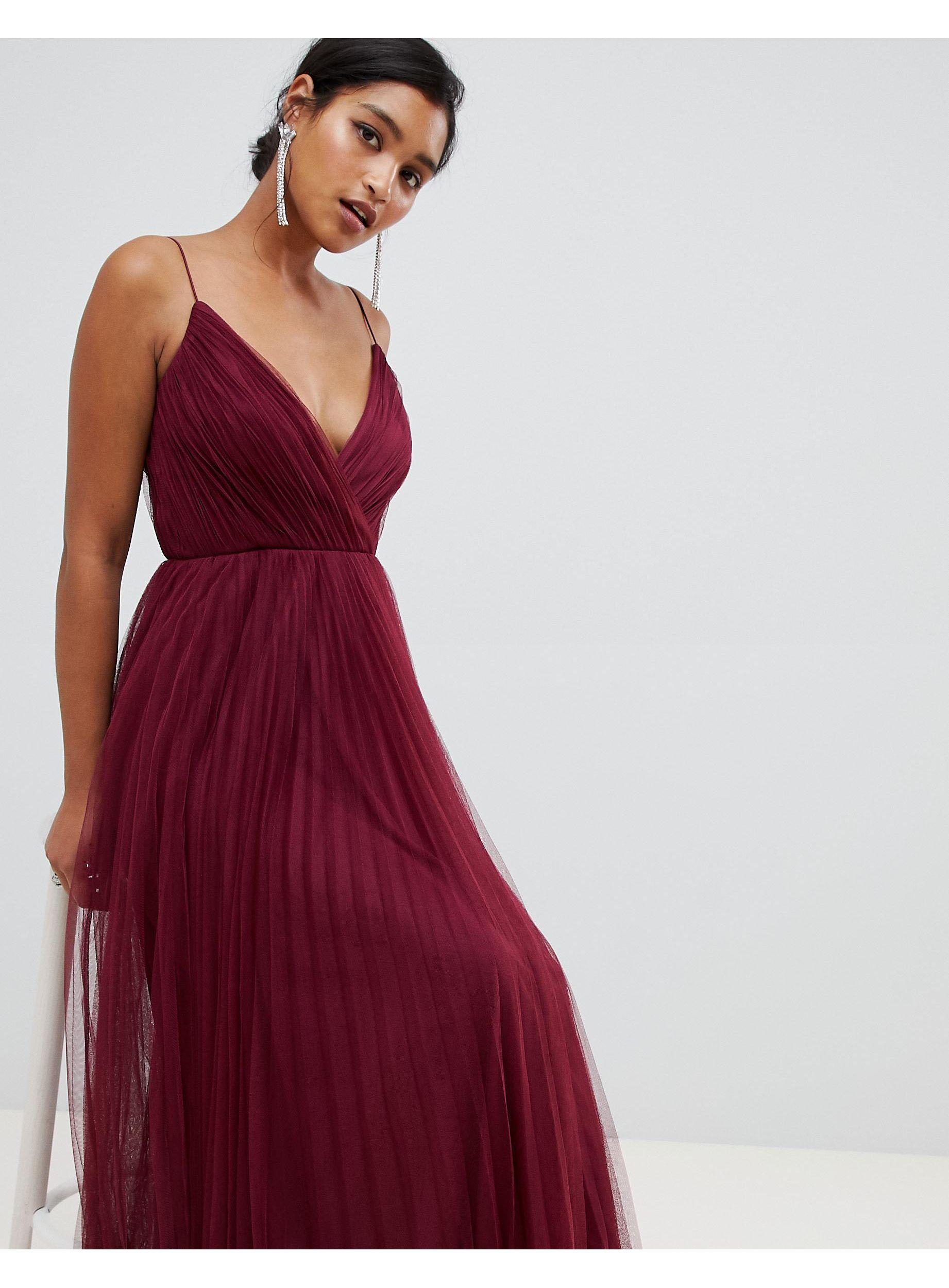 pleated tulle maxi dress