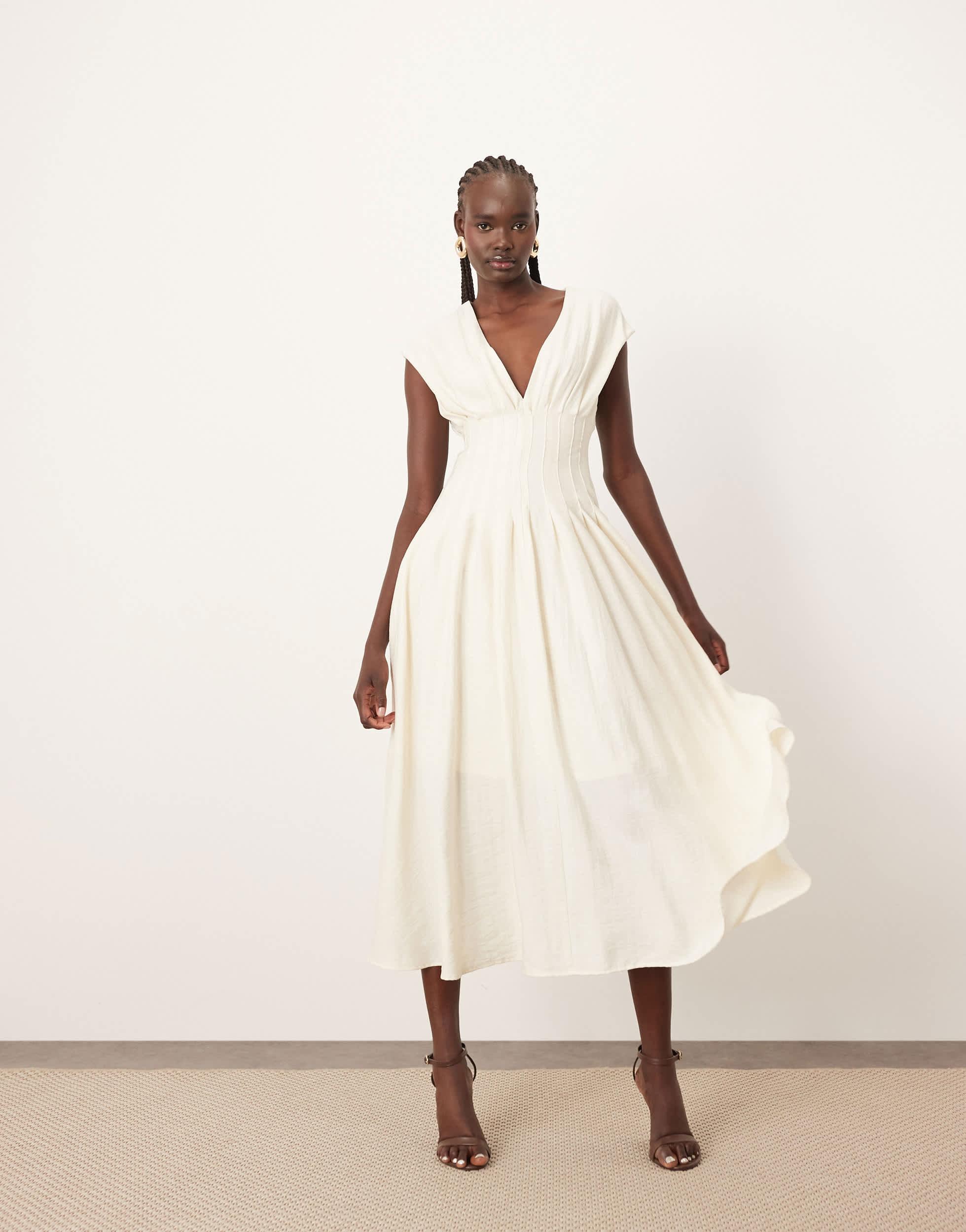 neutral midi dress formal Velours Neutral Voluminous Midi Dress, XL / Neutrals main image 0
