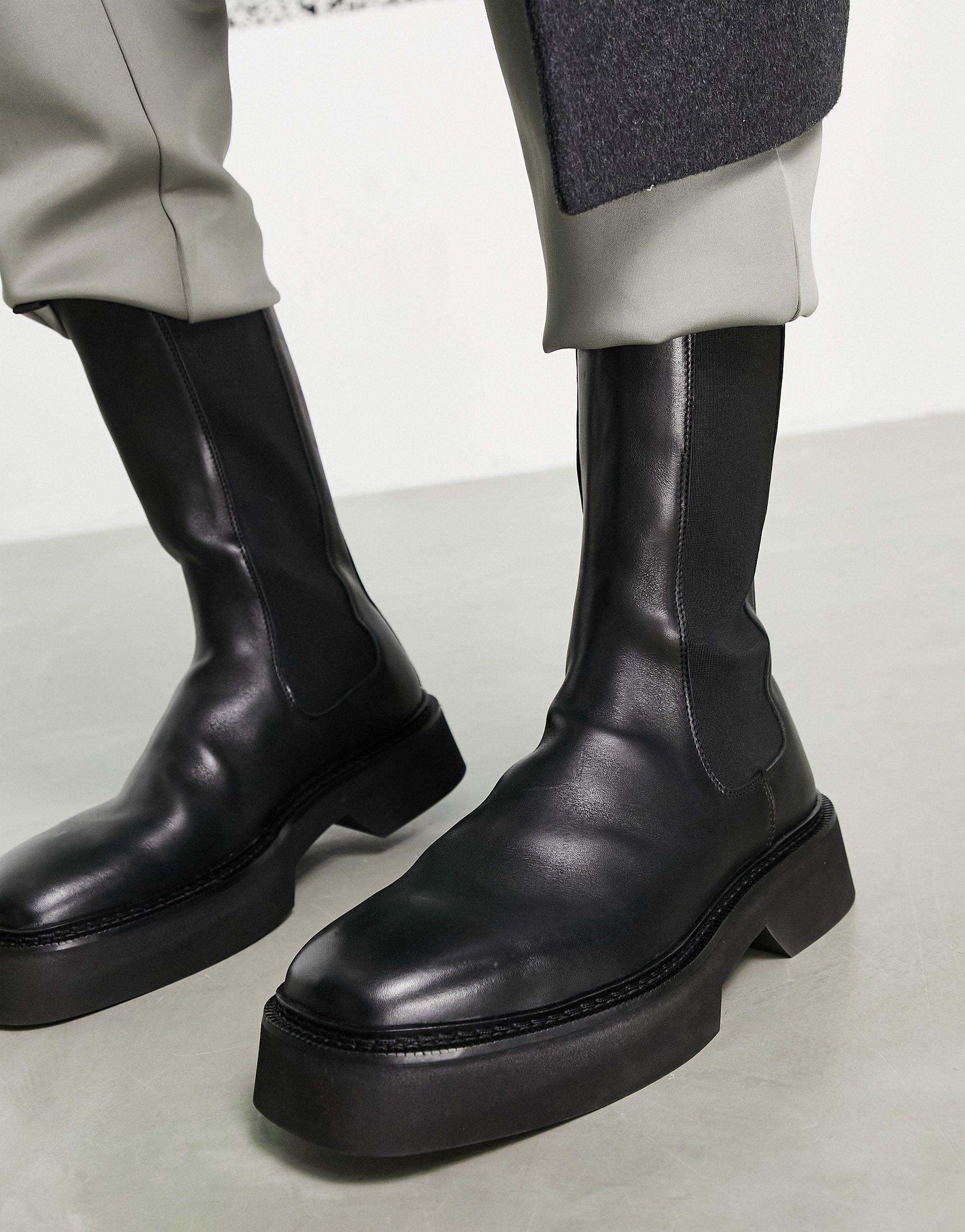ASOS High Chelsea Calf Boots in Black for Men | Lyst