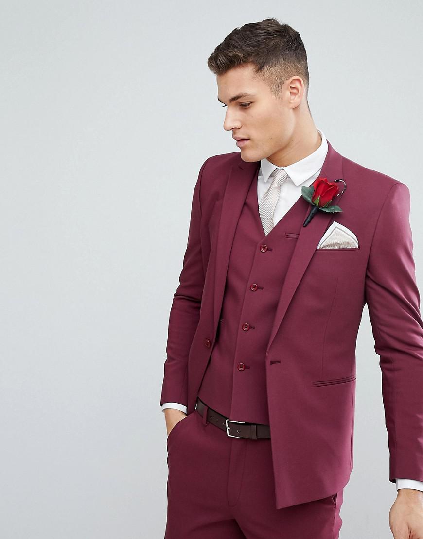 Lyst Asos Wedding Skinny Suit Jacket With Square Hem In Wine Asos Men S Red Wedding Skinny Suit