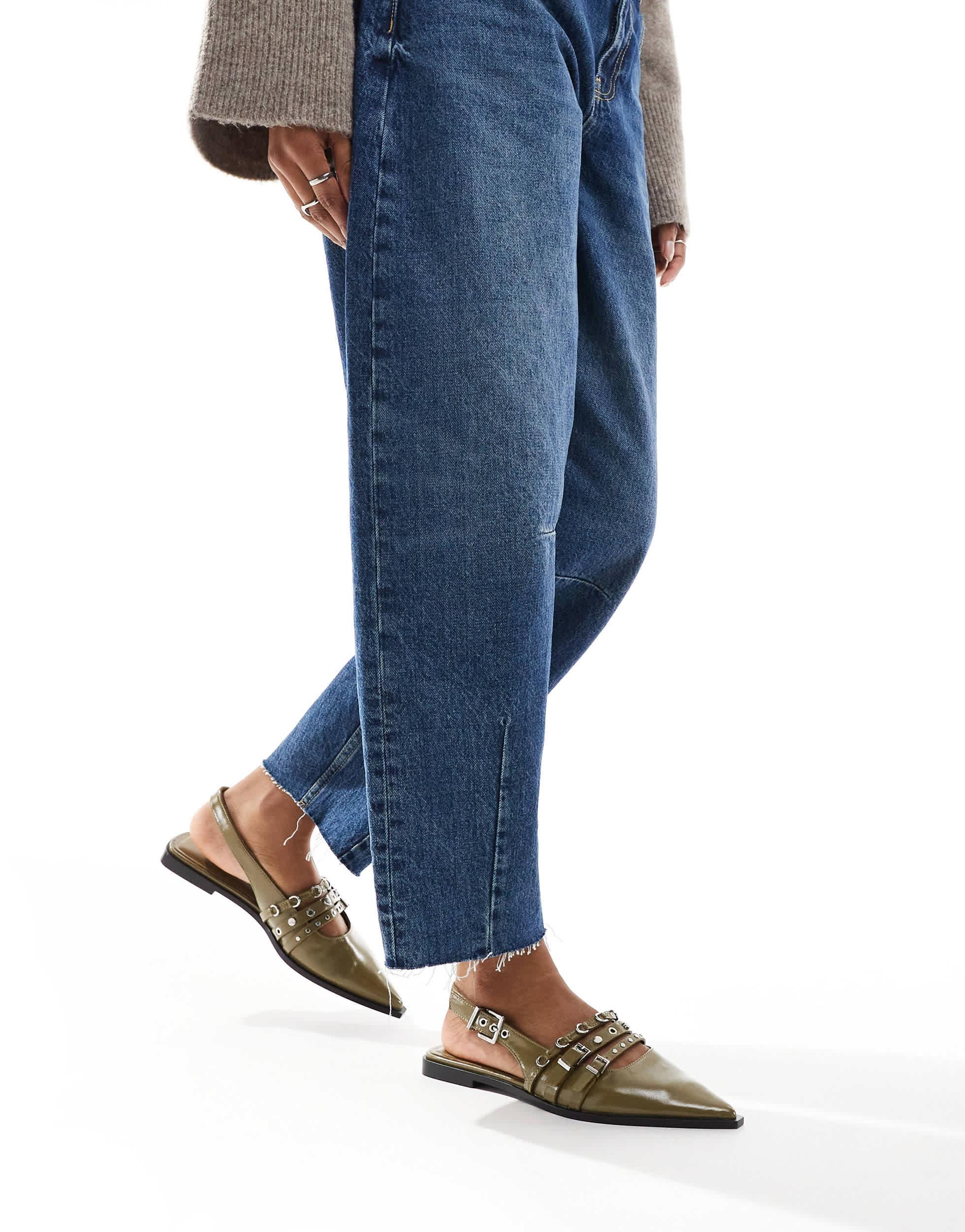 Stradivarius Pointed Flat Shoe With Buckles in Blue Lyst