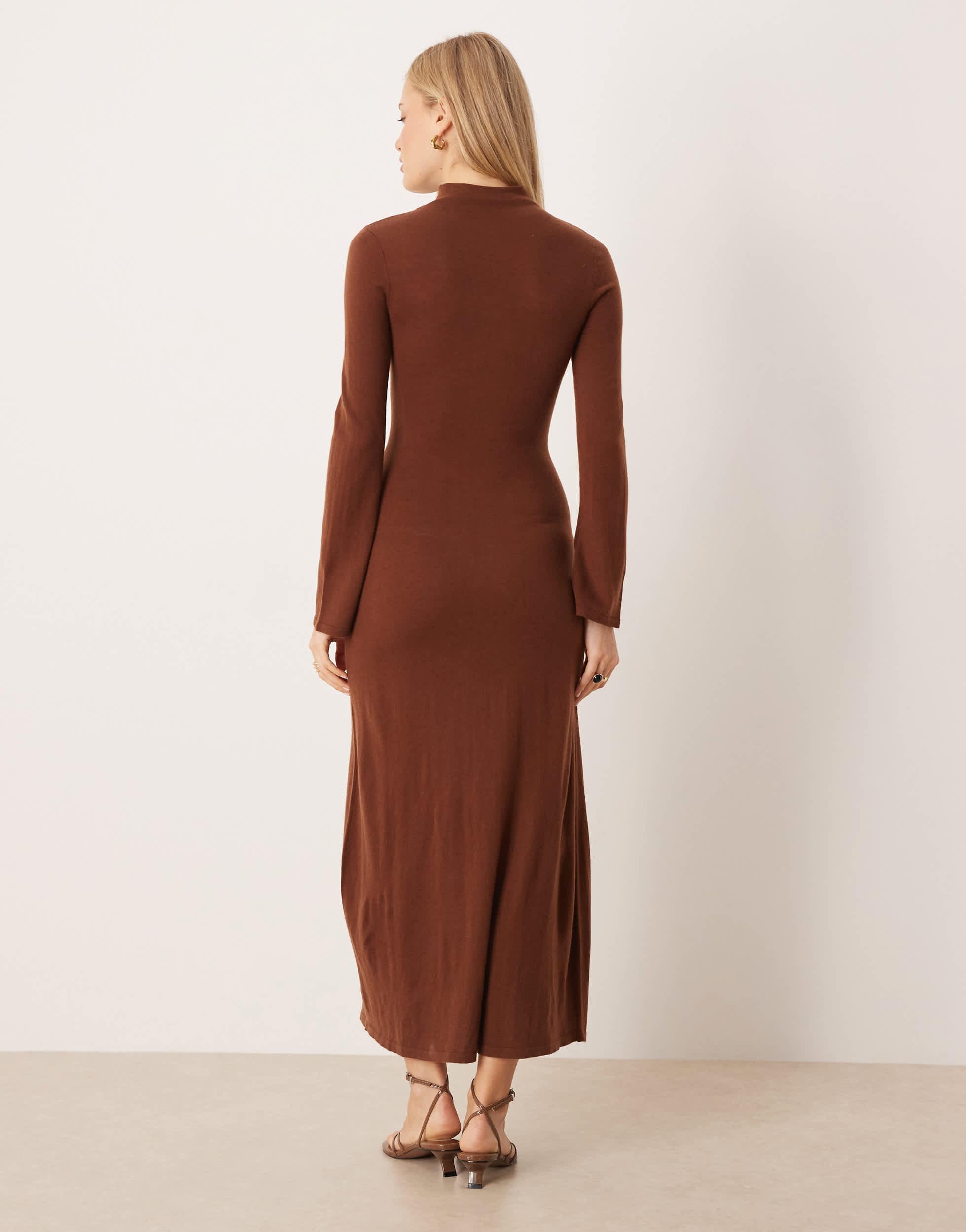 mango brown maxi dress MANGO - Asymmetrical combined Dress Brown