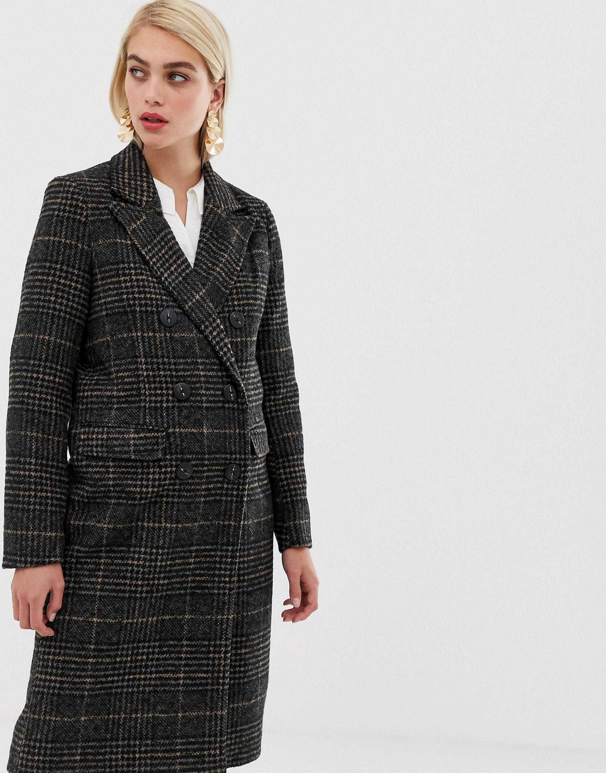 Vero Moda Synthetic Check Tailored Coat in Brown - Lyst