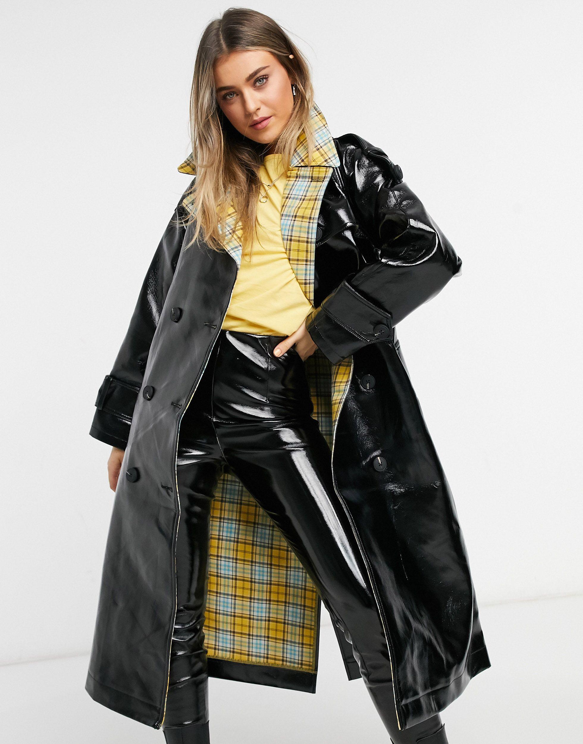 Trench-coat en vinyle avec doublure à carreaux contrecollée ASOS en coloris  Noir | Lyst
