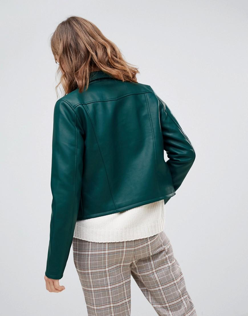 Cazadora Biker Piel Mujer Stradivarius Chaqueta Piel Verde