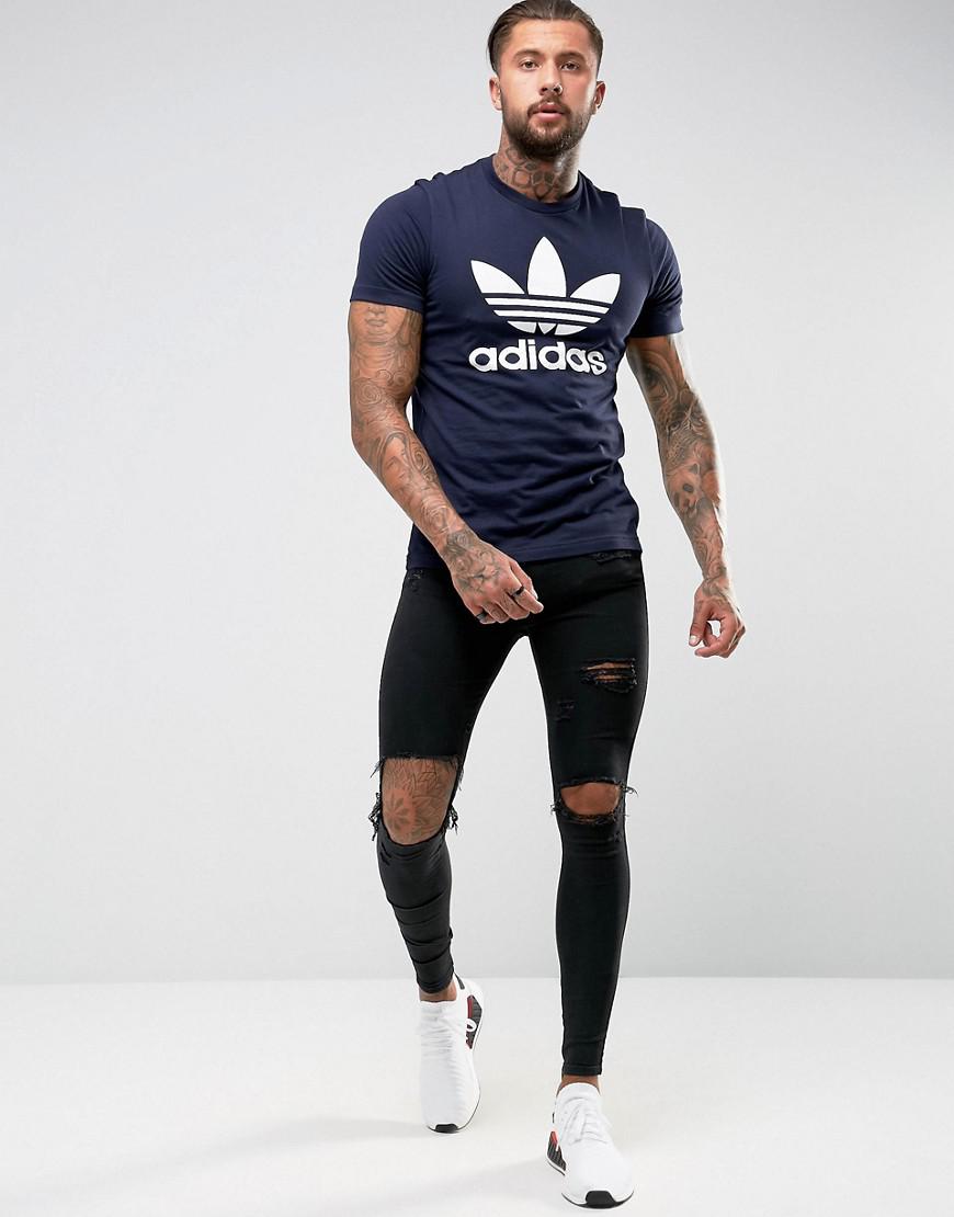 adidas trefoil t shirt navy