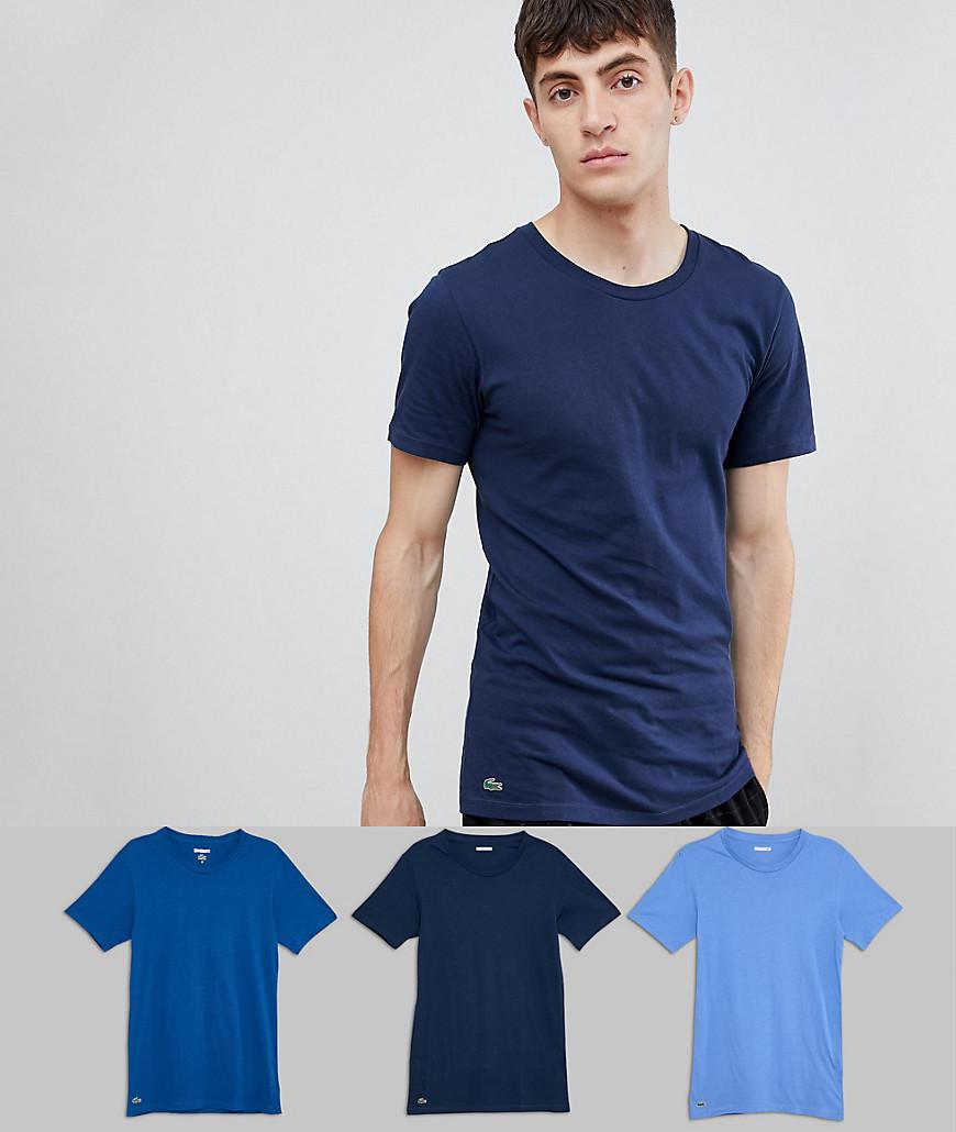 Round Neck Slim Fit Blue Solid Lacoste 3 Pack Mens T-Shirt 100% Cotton 