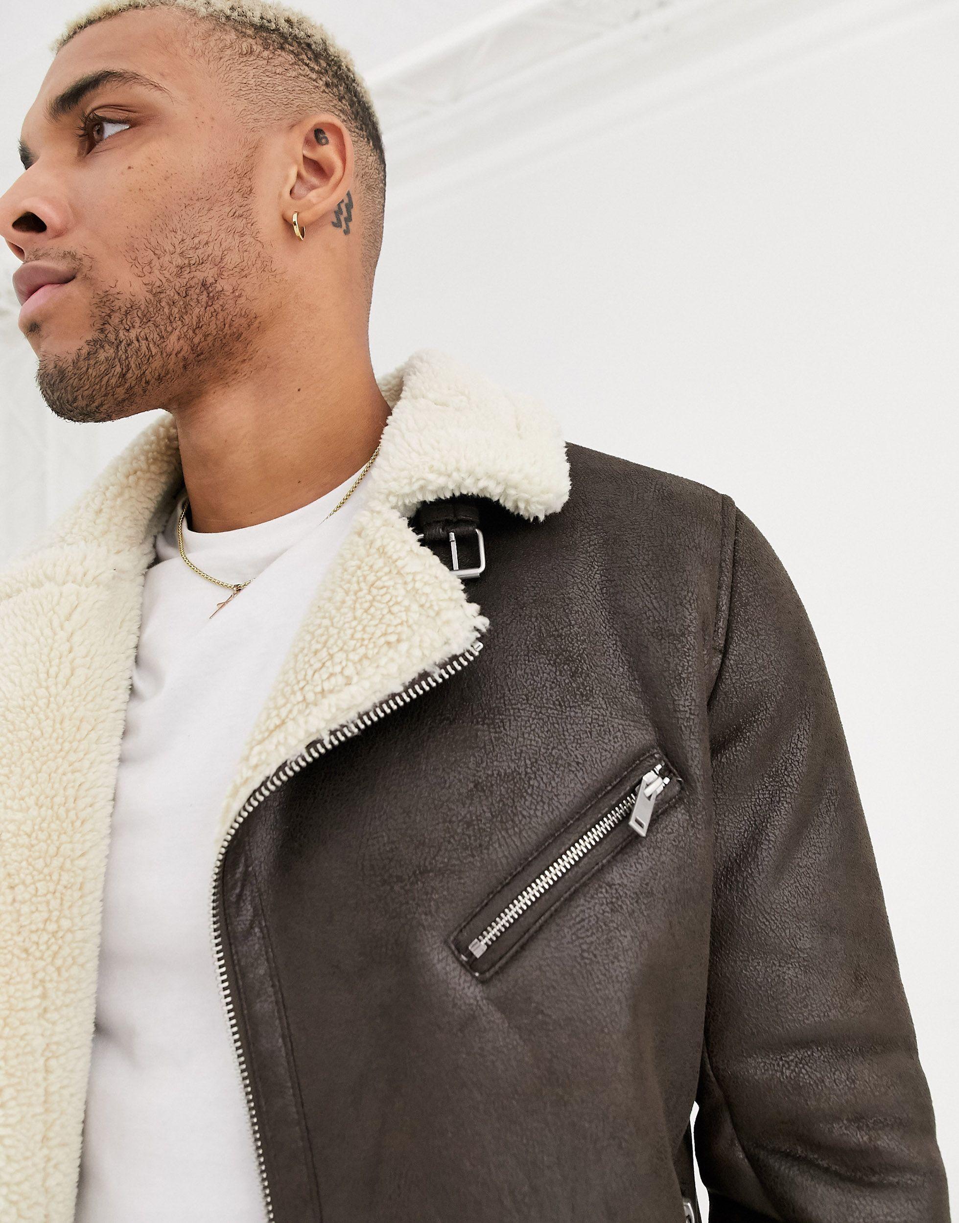 Chaqueta Bershka de Cuero de color Marrón para hombre | Lyst