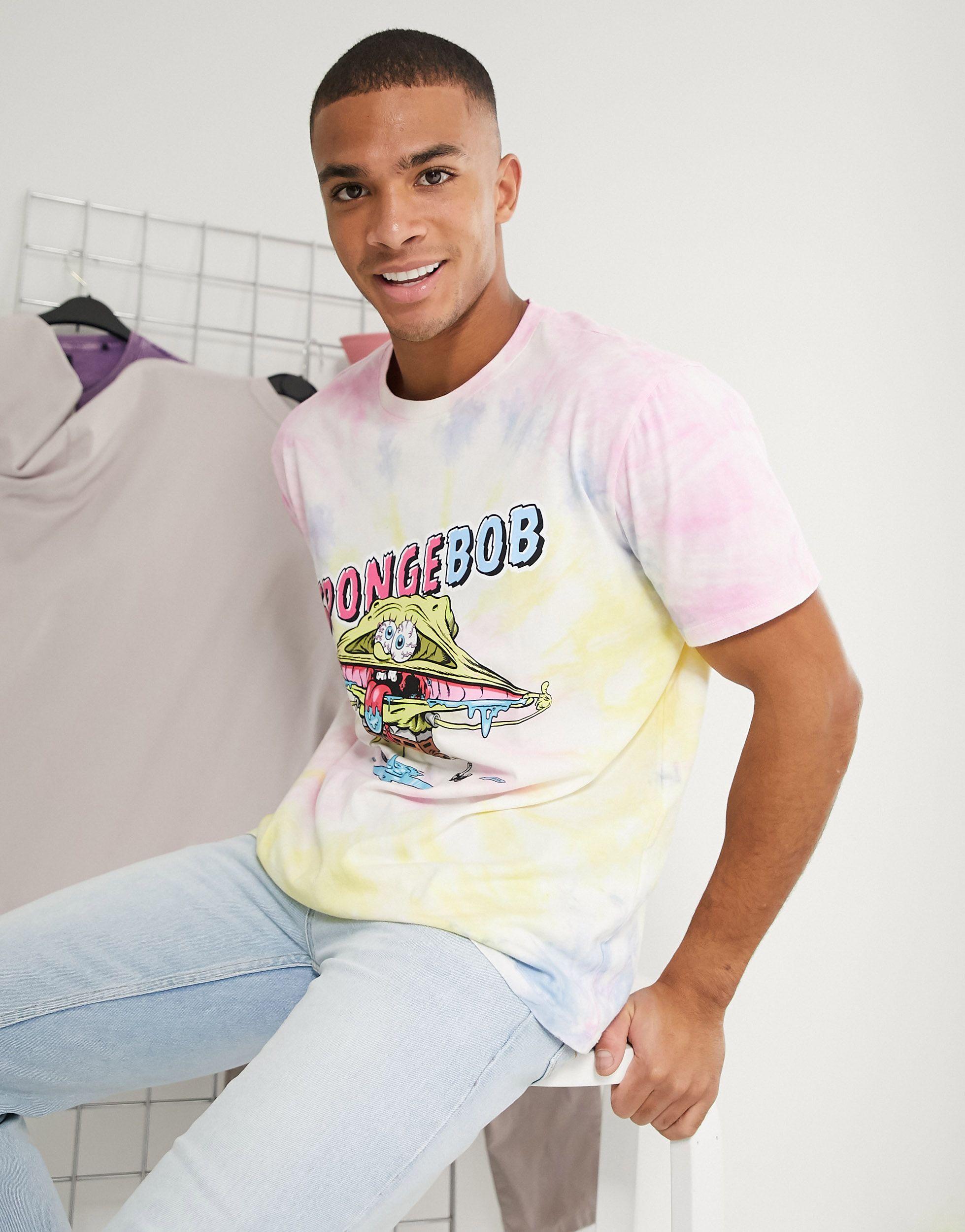 T-shirt tie-dye con spongebob da Uomo di Bershka in Rosa | Lyst