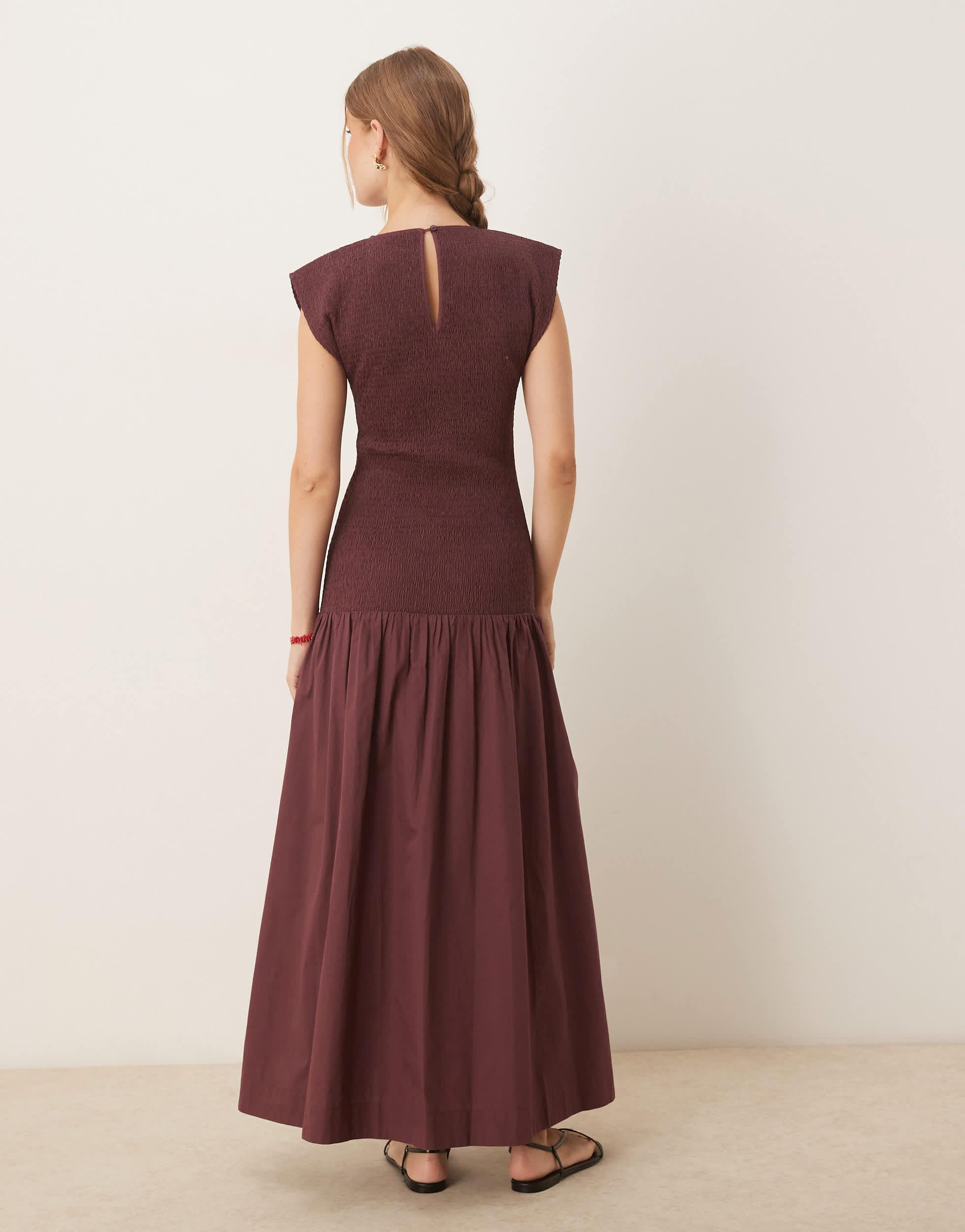 high neck shirred waist dress High-Neck Shirred Midi Dress