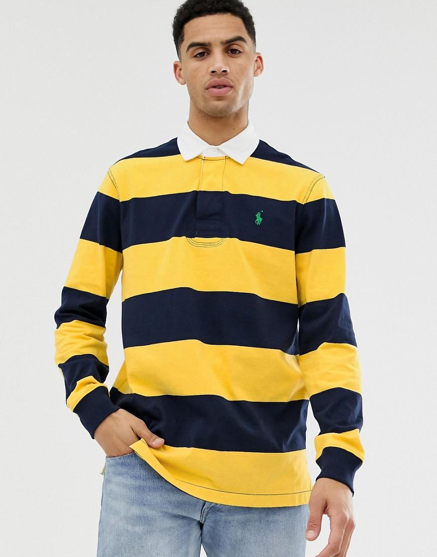 Polo Ralph Lauren Cotton Stripe Player Logo Rugby Polo In Yellow/navy for  Men - Lyst