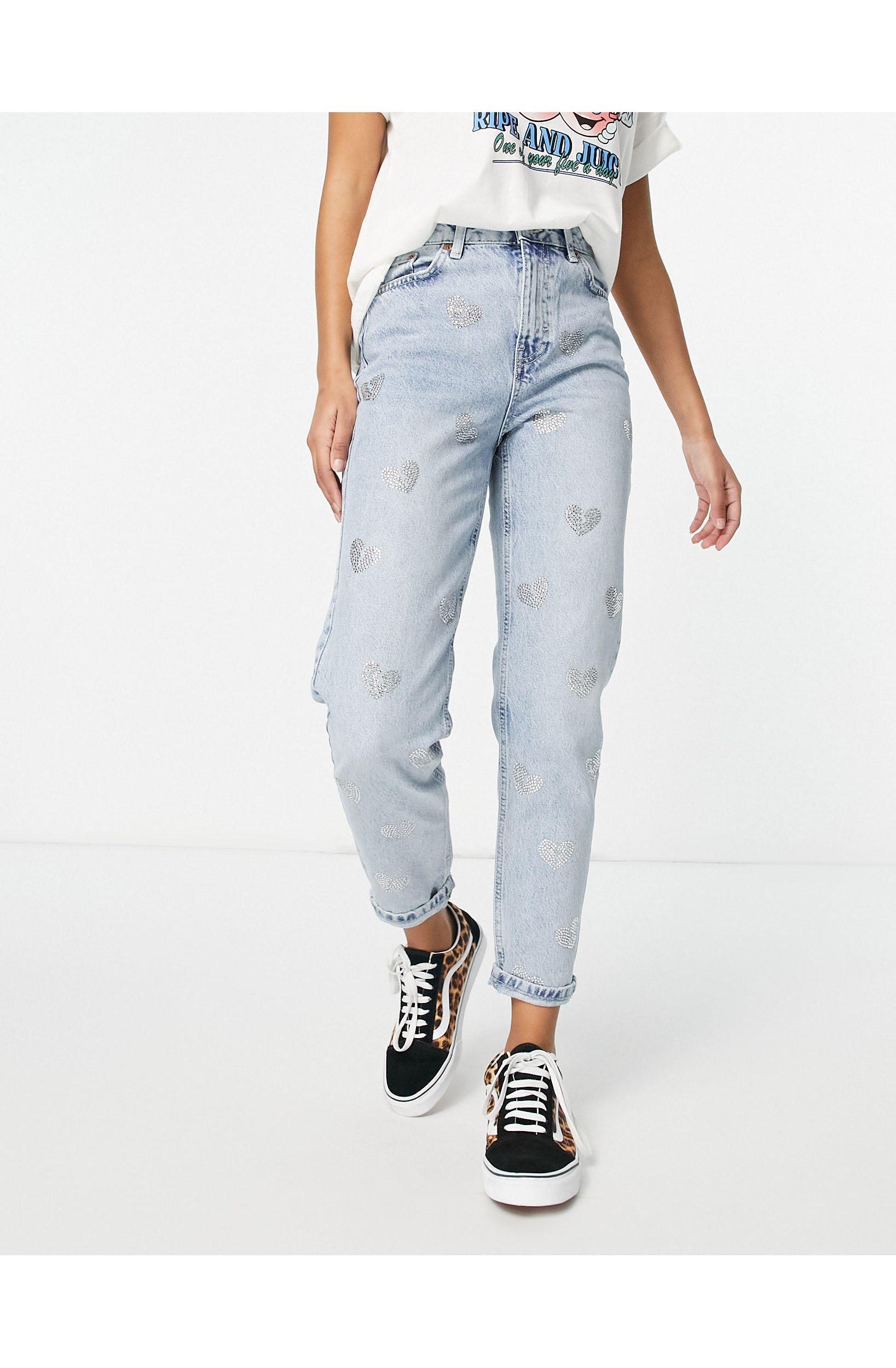 TOPSHOP Denim Mom Jeans With Diamante 