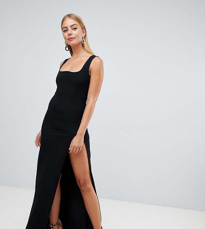 black straight neck maxi dress
