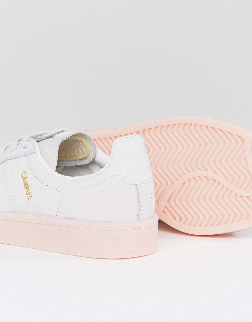 adidas Originals Leather Originals Campus Sneaker In Pale Grey With Pink  Sole in White - Lyst