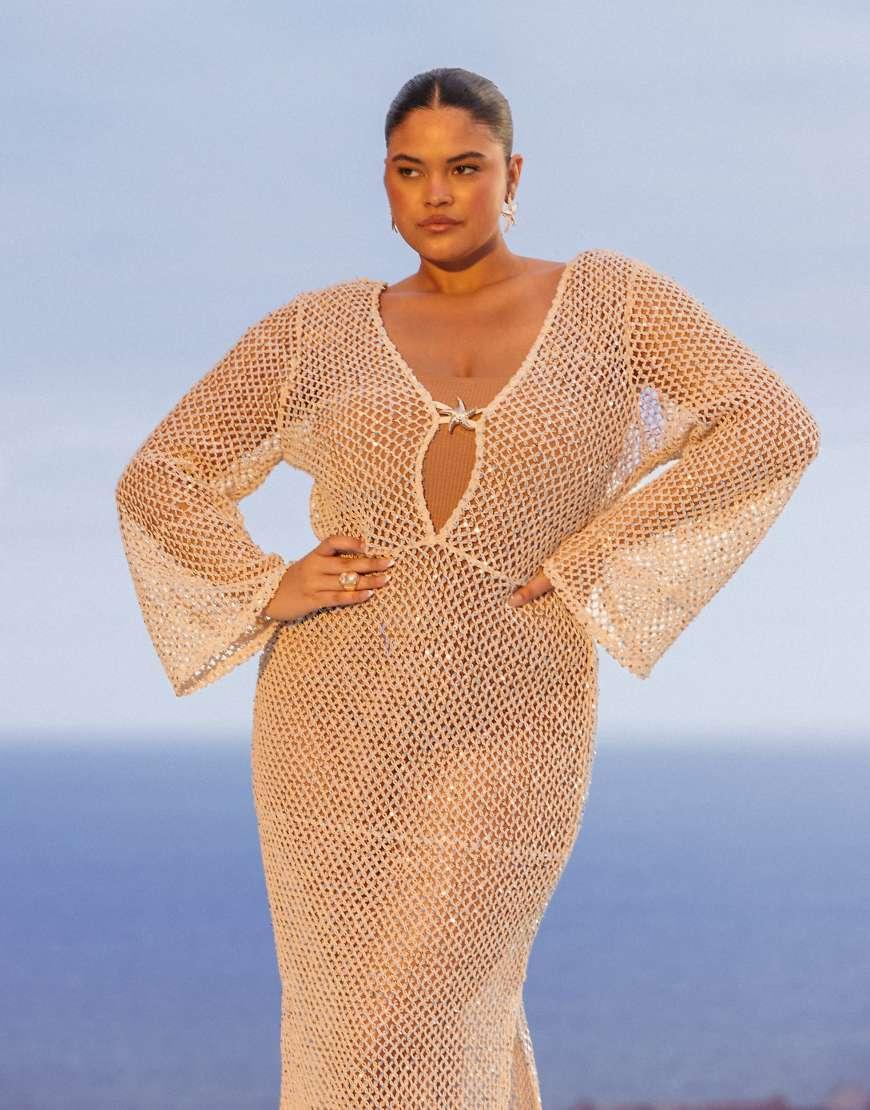 South Beach Silver Sequin Maxi Beach Dress in Natural Lyst UK