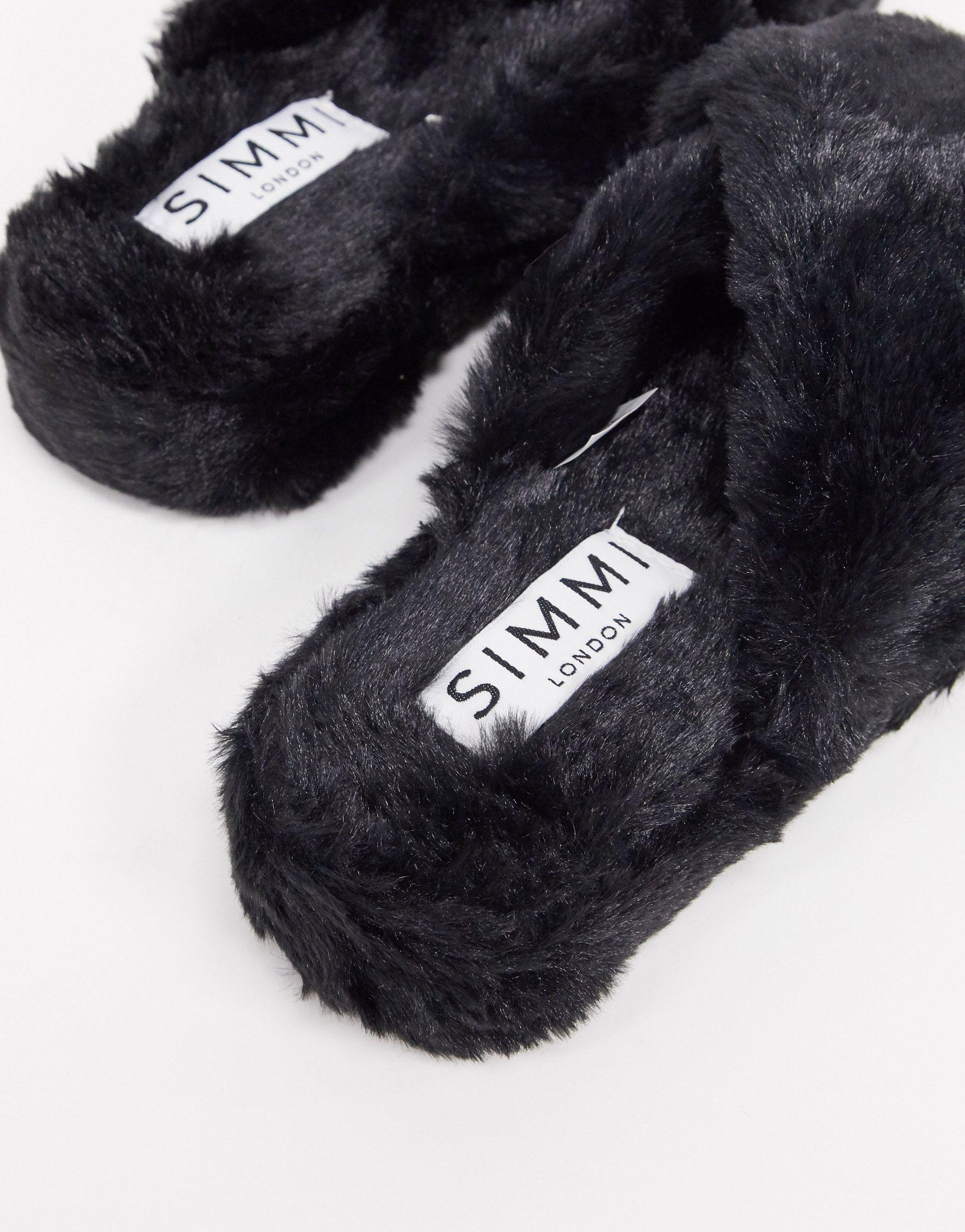 SIMMI Shoes Simmi London Fluffy Slippers in Black - Lyst