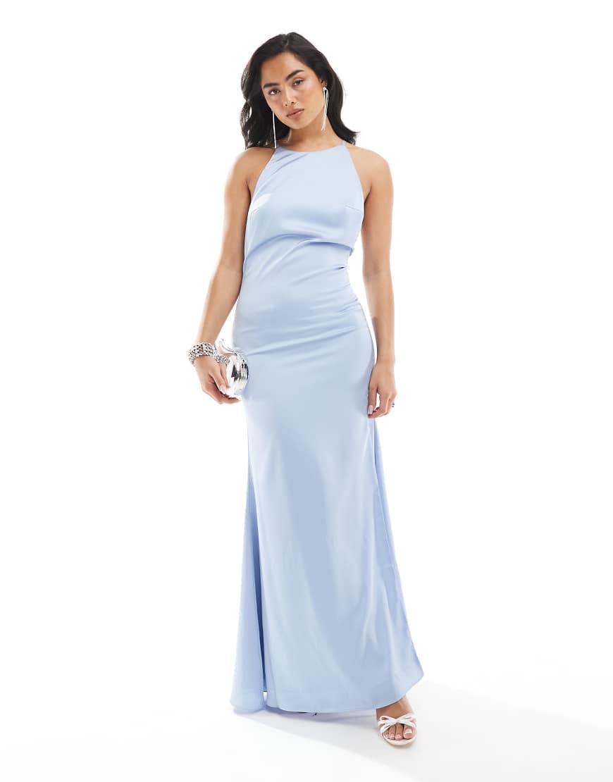 True Decadence Halterneck Bias Cut Maxi Dress in Blue