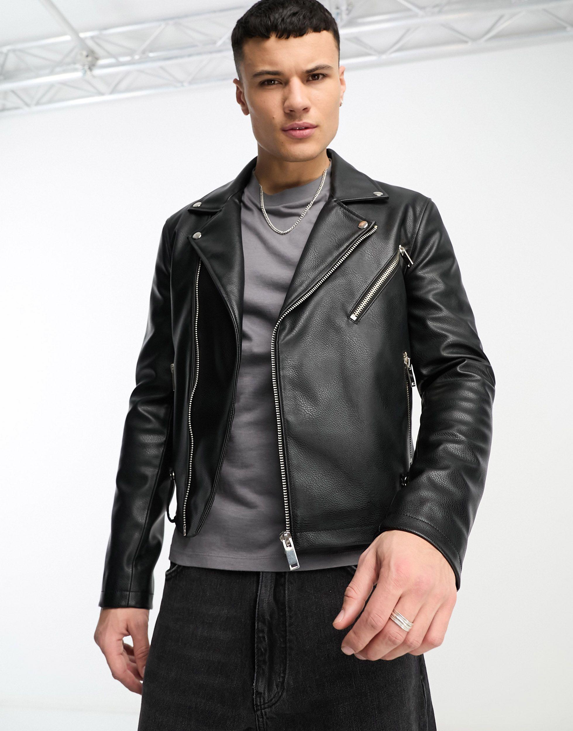 Bolongaro Trevor Faux Leather Moto Jacket in Gray for Men | Lyst
