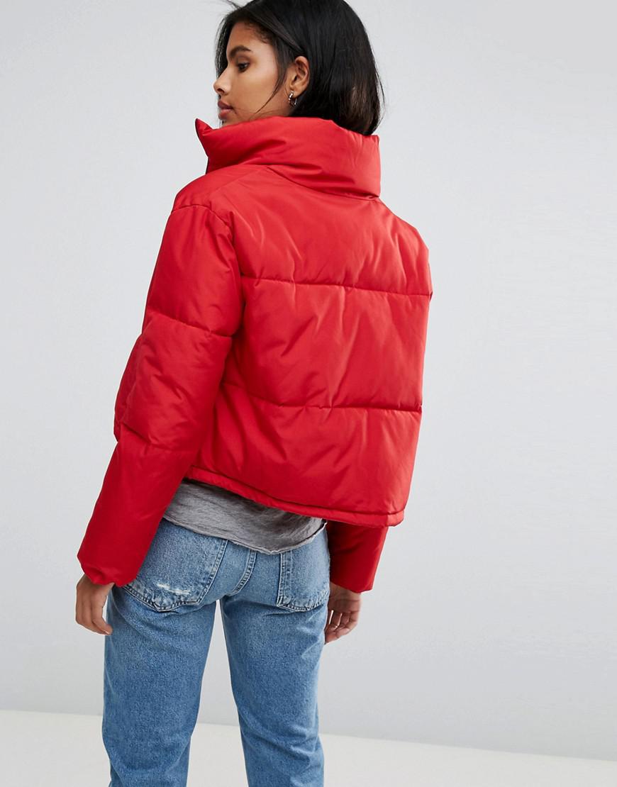 ONLY Cropped Puffer Jacket in Red | Lyst