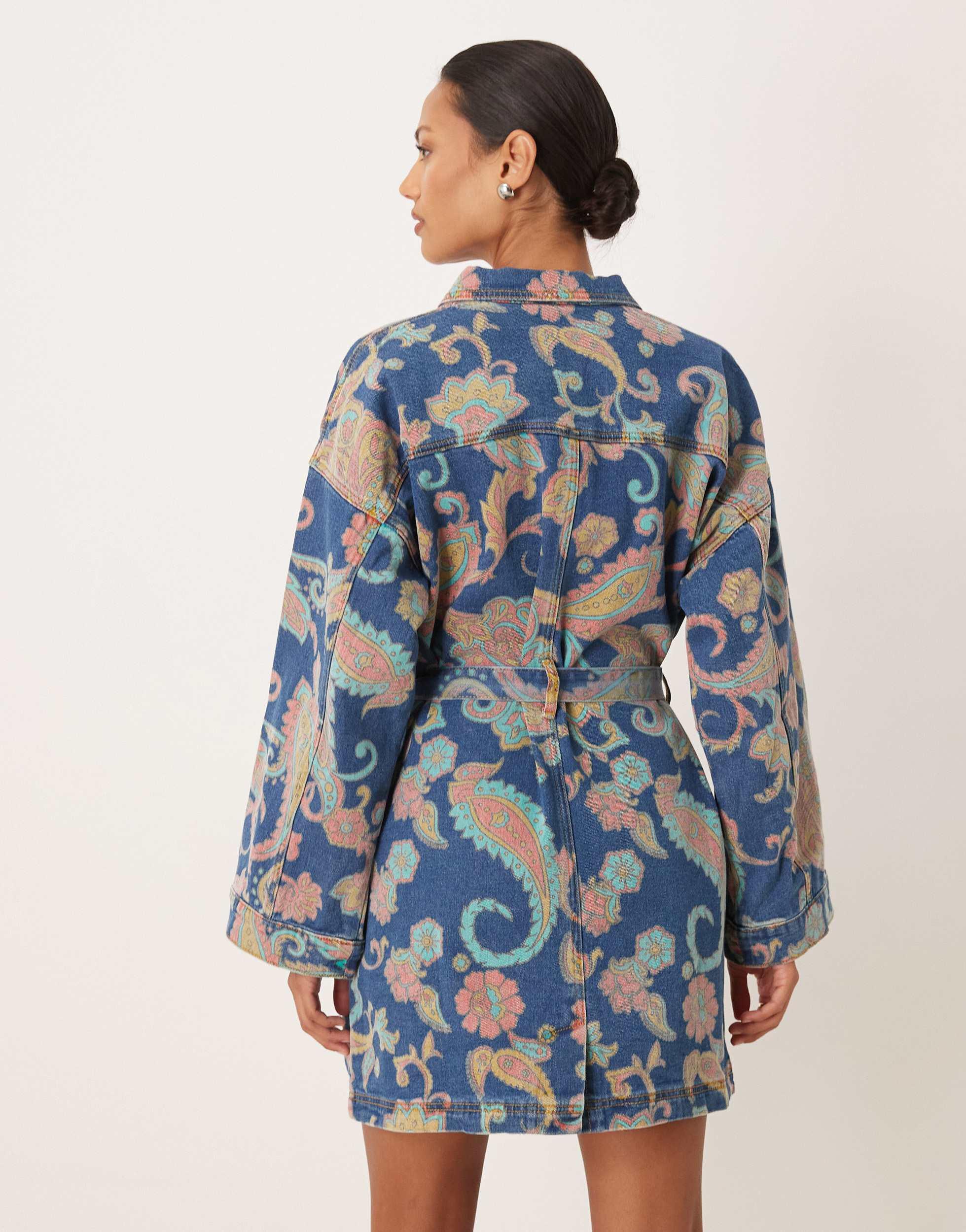 white christmas dresses Denim Paisley Belted Shacket
