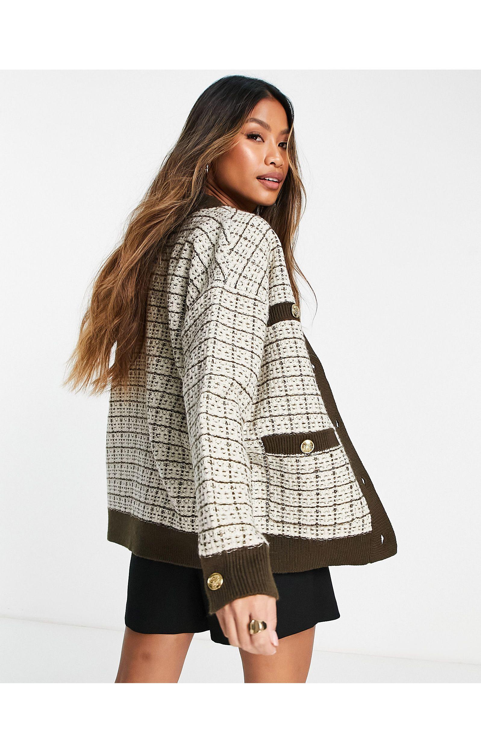 Y.A.S Boucle Button Through Cardigan in Brown | Lyst