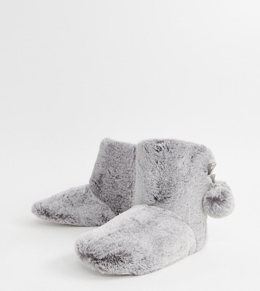Fluffy Pom Boot Slippers in Grey 