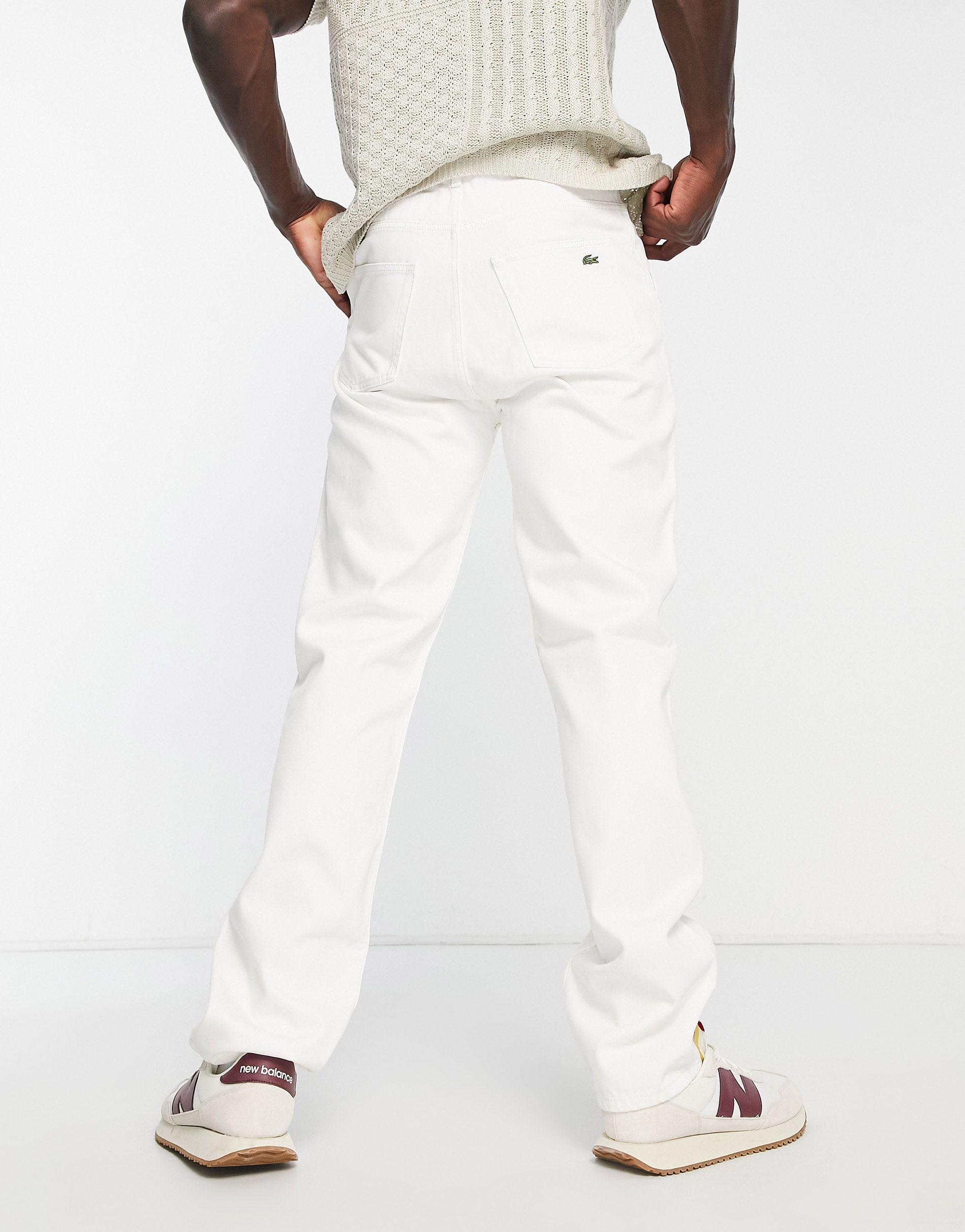 Lacoste Loose Fit Five Pocket Denim Jeans in White for Men | Lyst