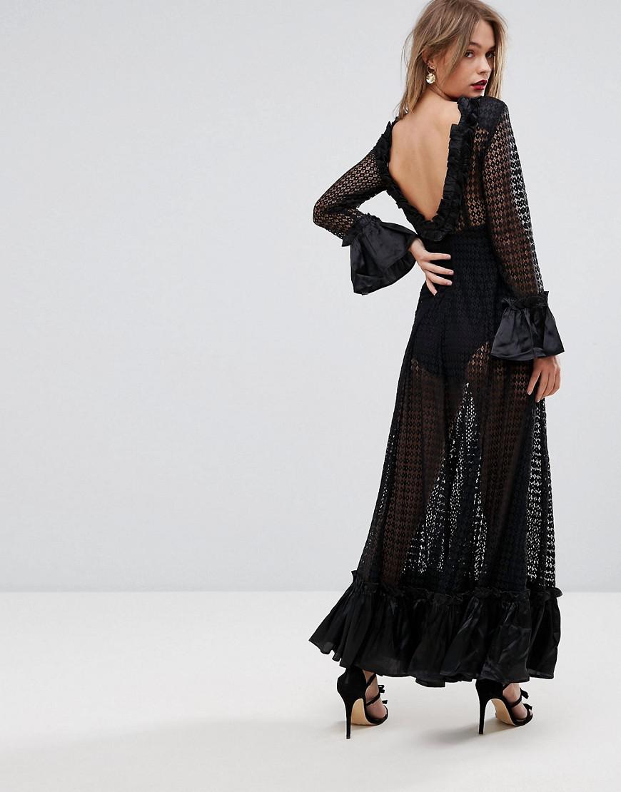 ASOS All Over Lace Sheer Maxi Dress in Black | Lyst