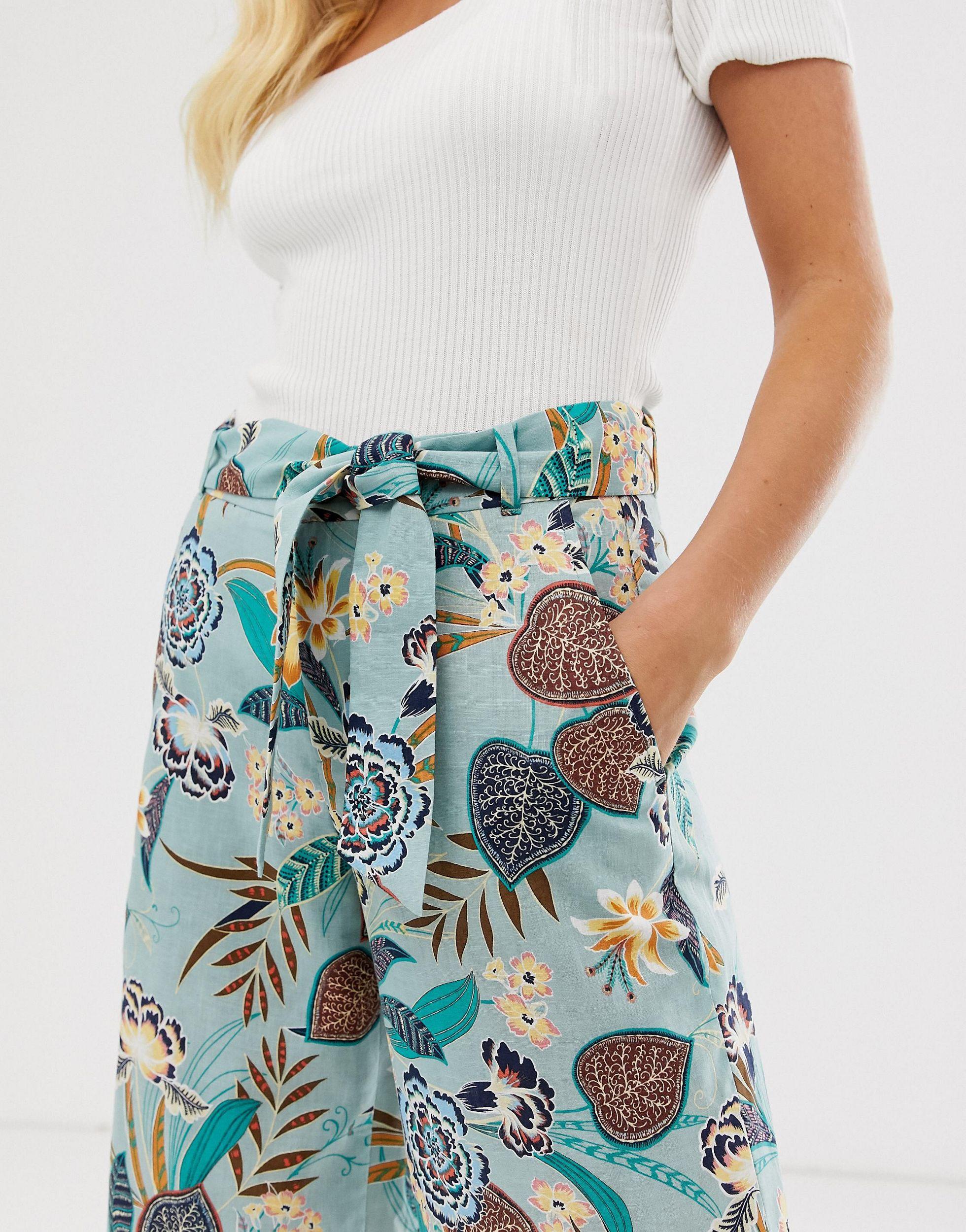Esprit Denim Tropical Pint Wide Leg Culotte Trousers in Blue | Lyst