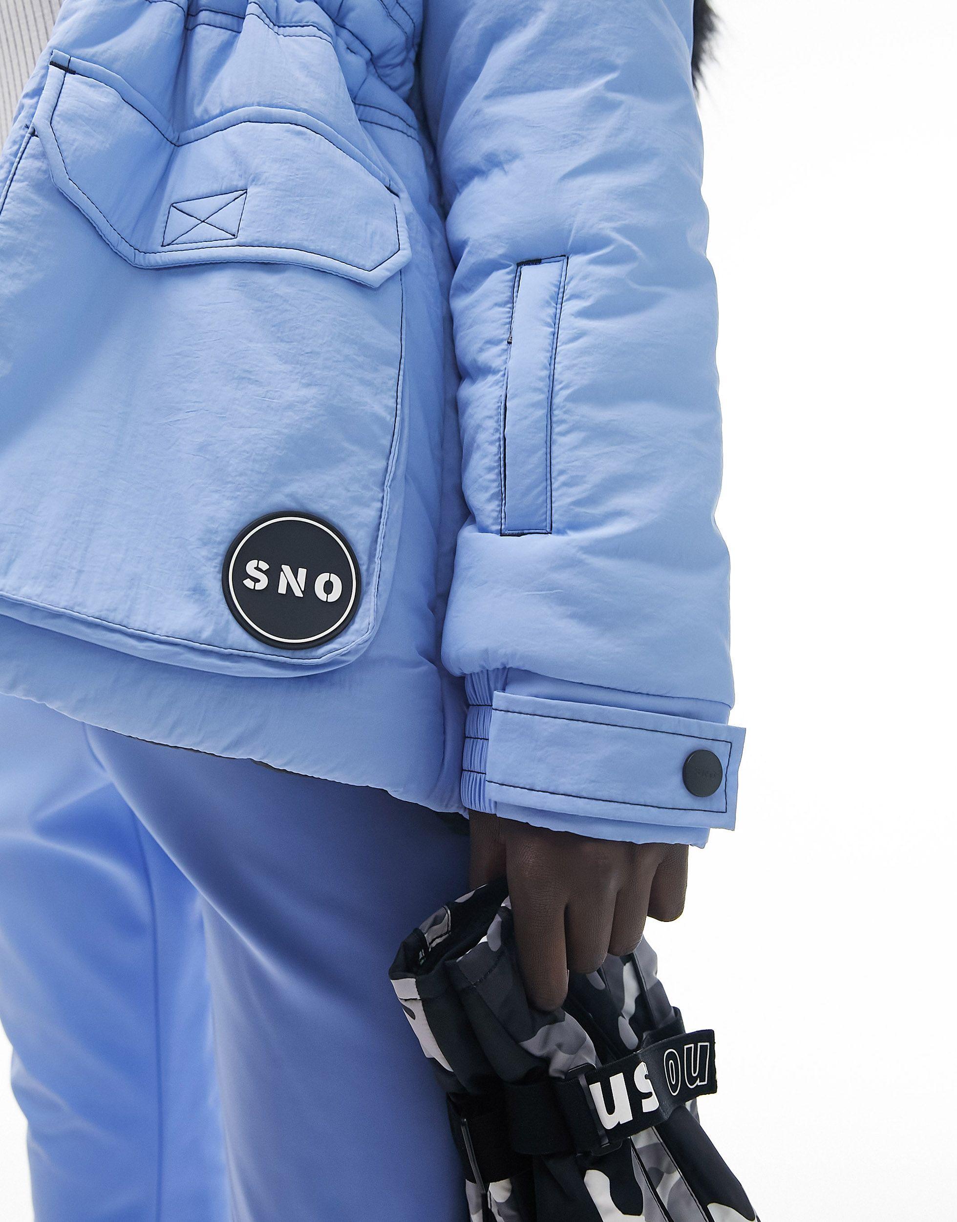 TOPSHOP Sno Ski Parka Coat With Faux Fur Hood in Blue | Lyst