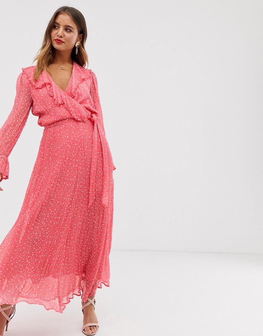 Ghost Synthetic Su Star Print Georgette Wrap Maxi Dress With Ruffles in  Pink | Lyst Australia