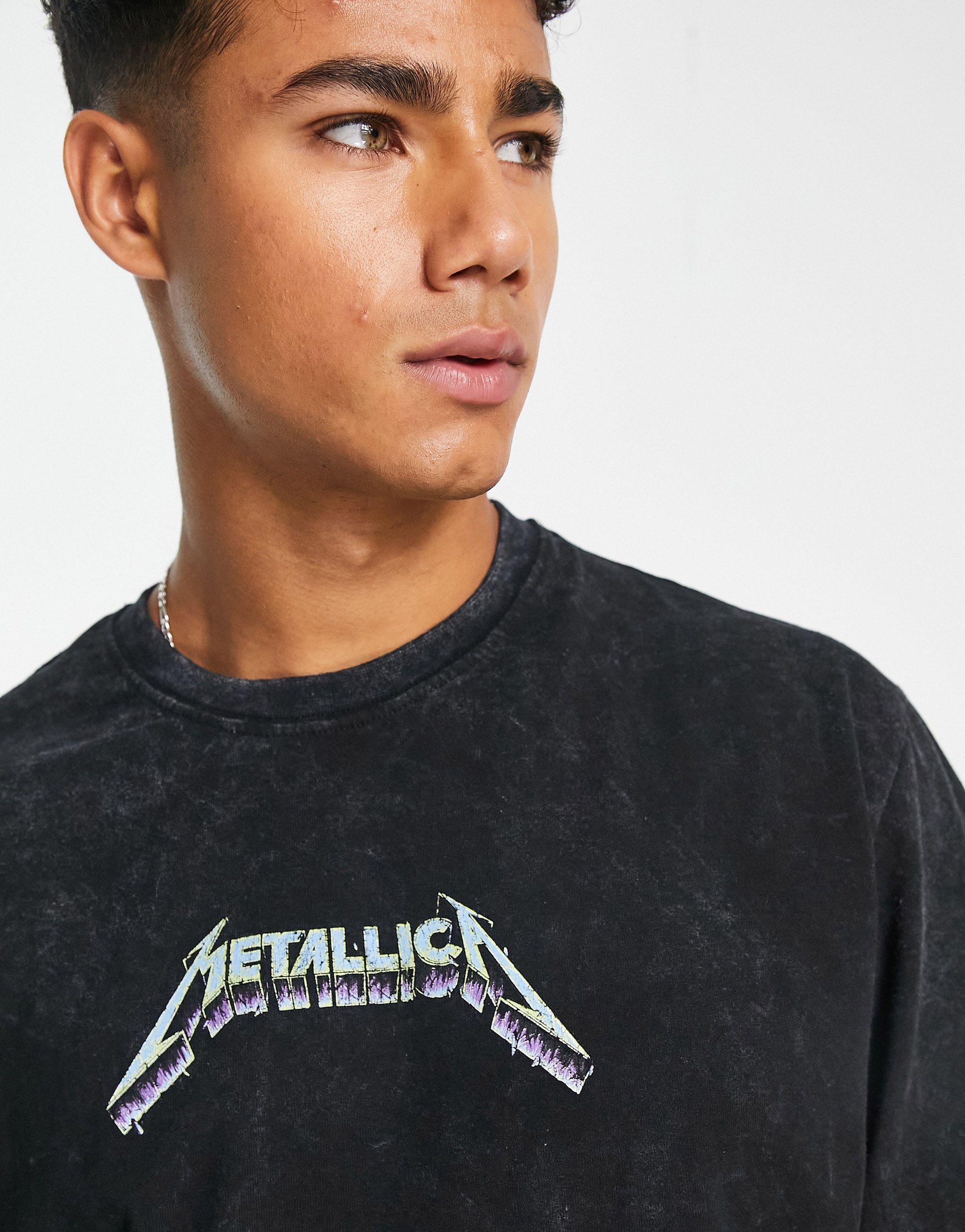 Pull&Bear Metallica Acid Wash T-shirt in Black for Men | Lyst