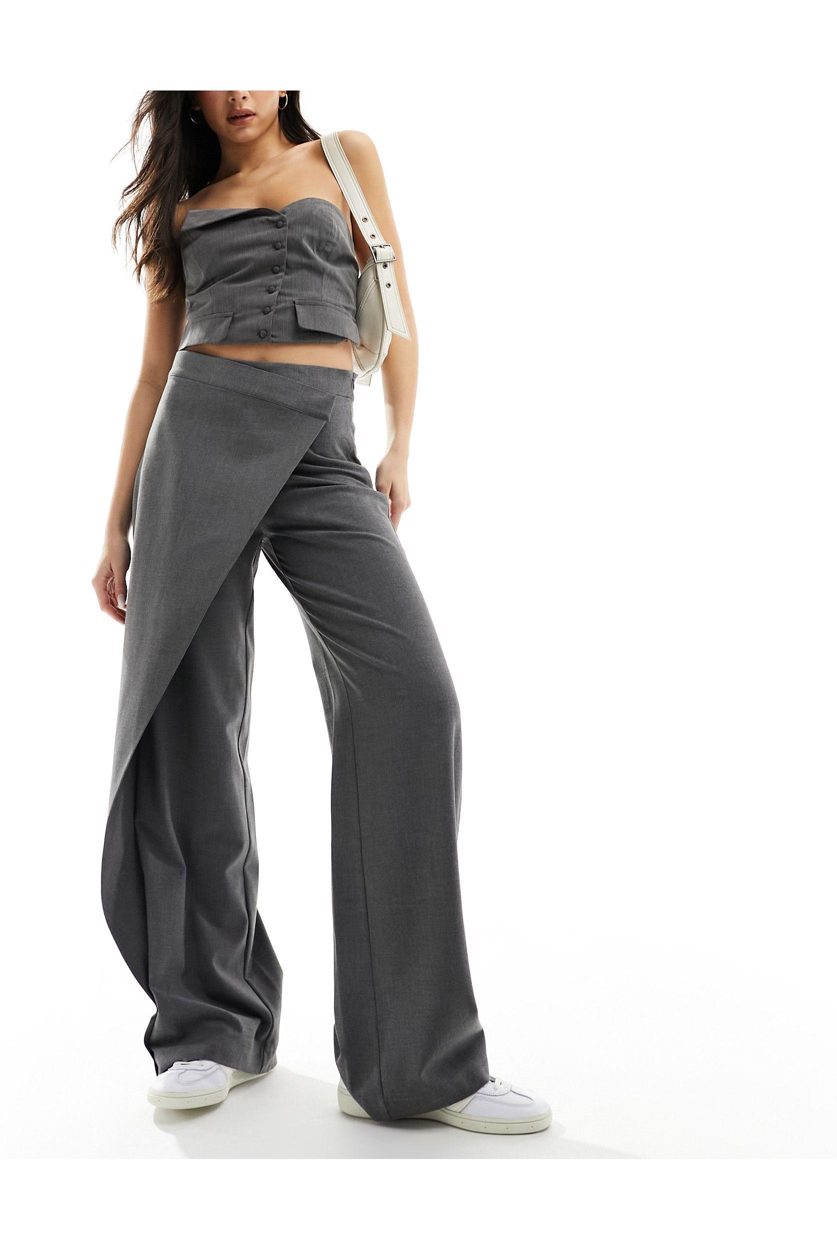 Pull&Bear high waisted seam front tailored straight leg pants in gray