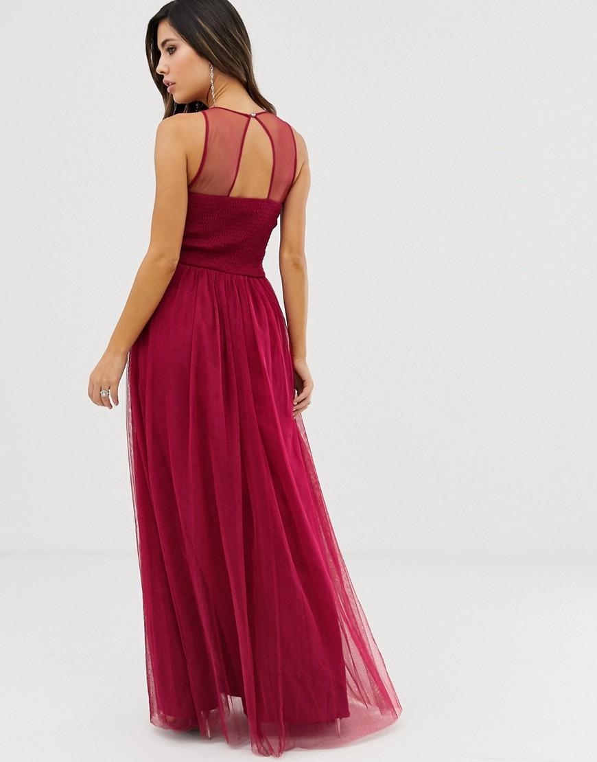 Little Mistress Lace Sweetheart Neckline Embellished Yoke Maxi Dress in Red  - Lyst