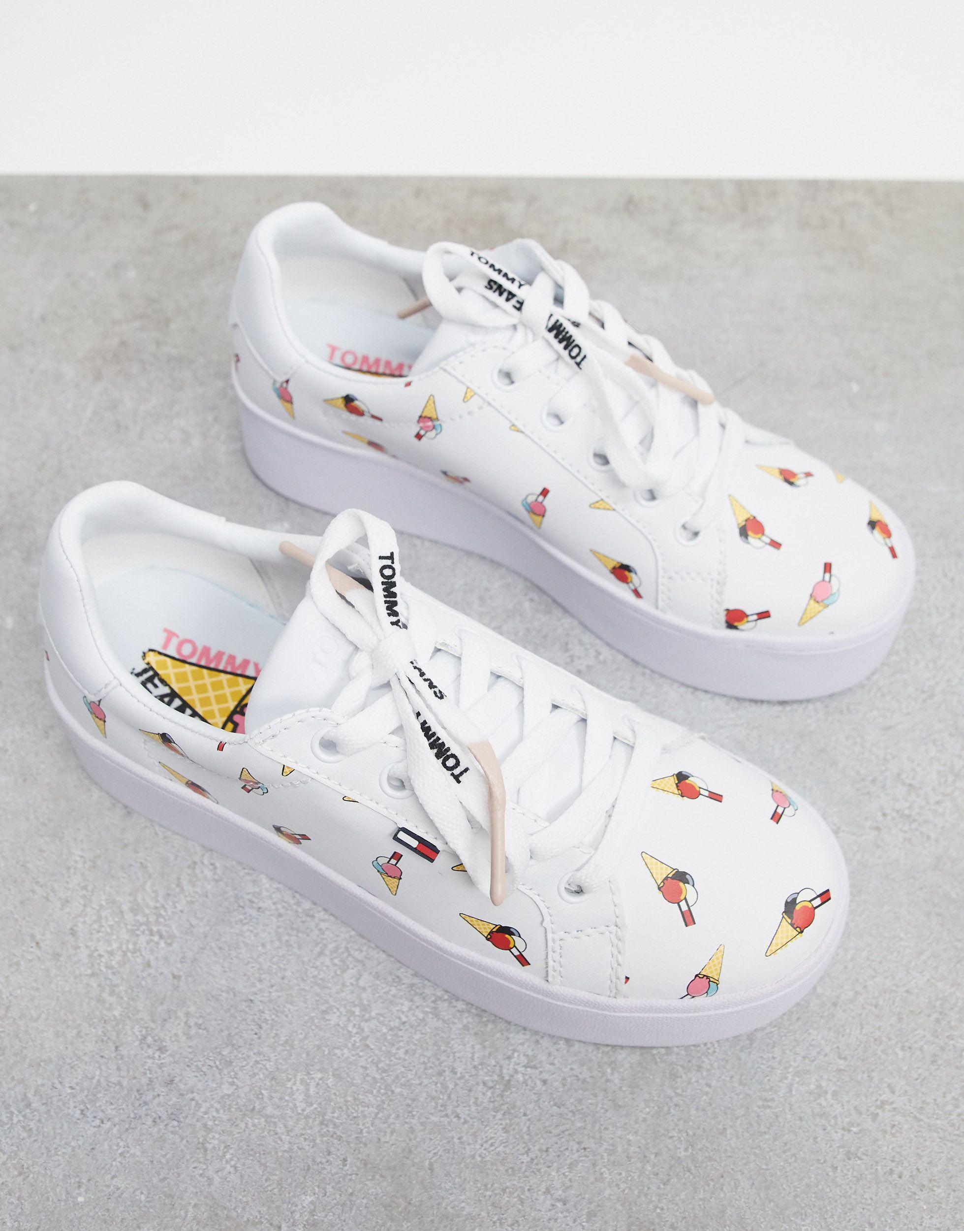 Tommy Hilfiger Ice Cream Print Leather Trainers in White | Lyst UK